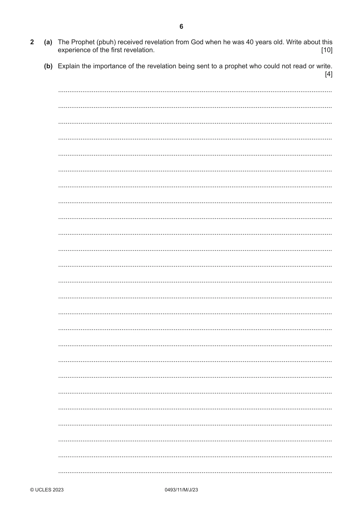 Cambridge IGCSE Islamiyat 0493 2023 May/June Paper 1 · Variant 1 question paper, page 6 of 20
