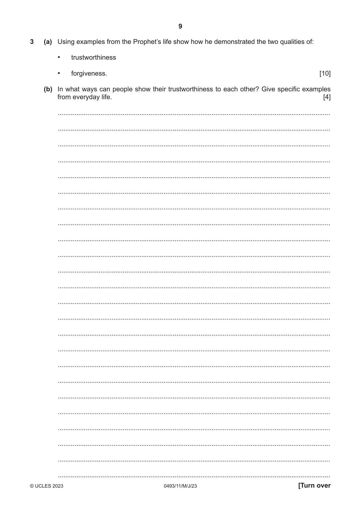 Cambridge IGCSE Islamiyat 0493 2023 May/June Paper 1 · Variant 1 question paper, page 9 of 20