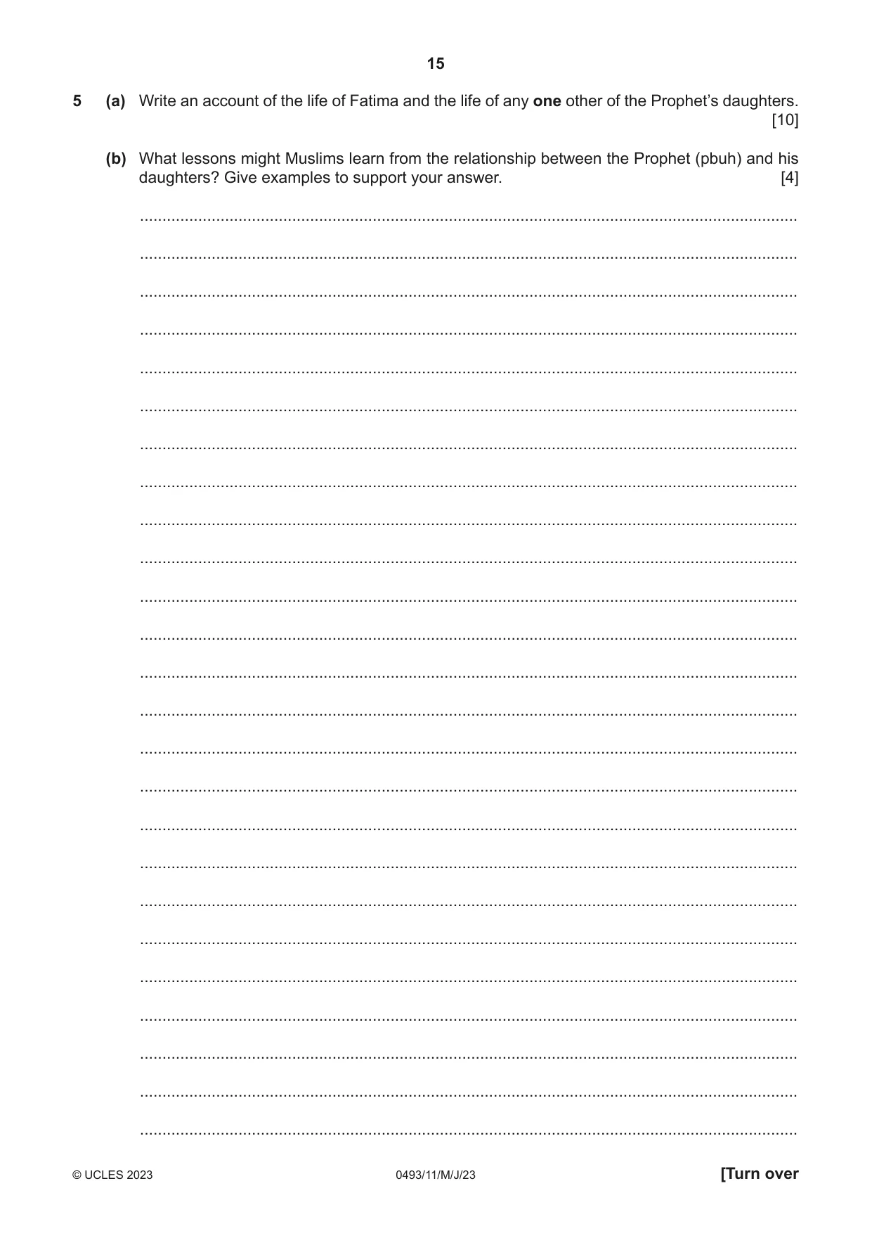 Cambridge IGCSE Islamiyat 0493 2023 May/June Paper 1 · Variant 1 question paper, page 15 of 20