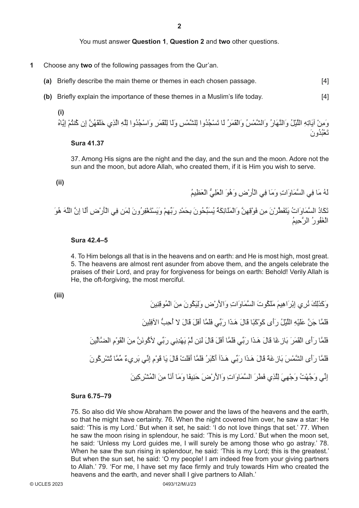 Cambridge IGCSE Islamiyat 0493 2023 May/June Paper 1 · Variant 2 question paper, page 2 of 16