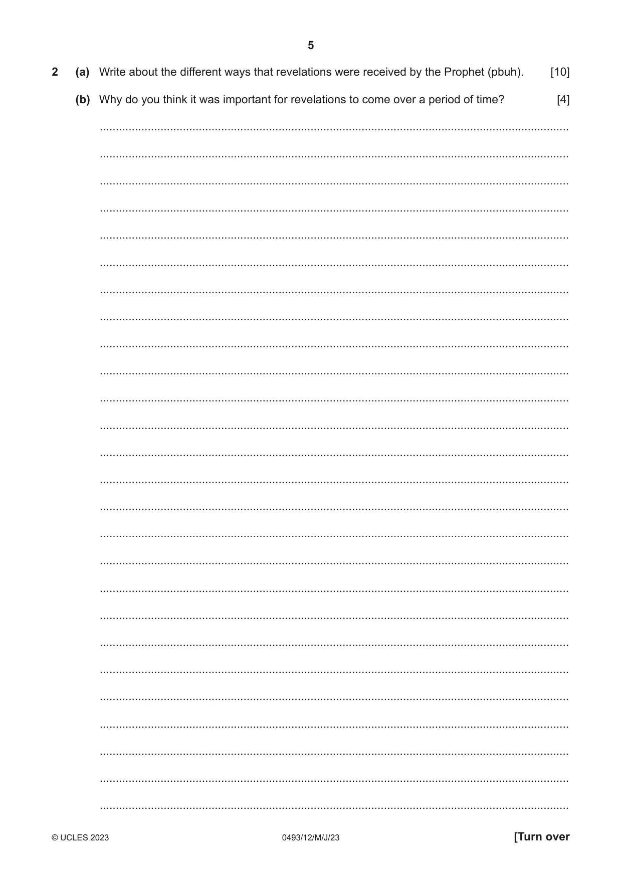 Cambridge IGCSE Islamiyat 0493 2023 May/June Paper 1 · Variant 2 question paper, page 5 of 16