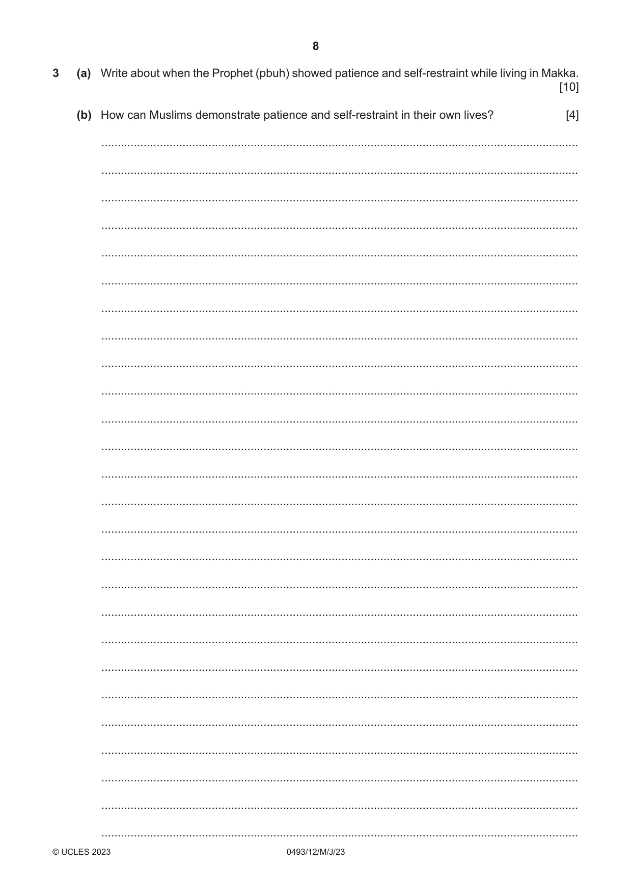 Cambridge IGCSE Islamiyat 0493 2023 May/June Paper 1 · Variant 2 question paper, page 8 of 16