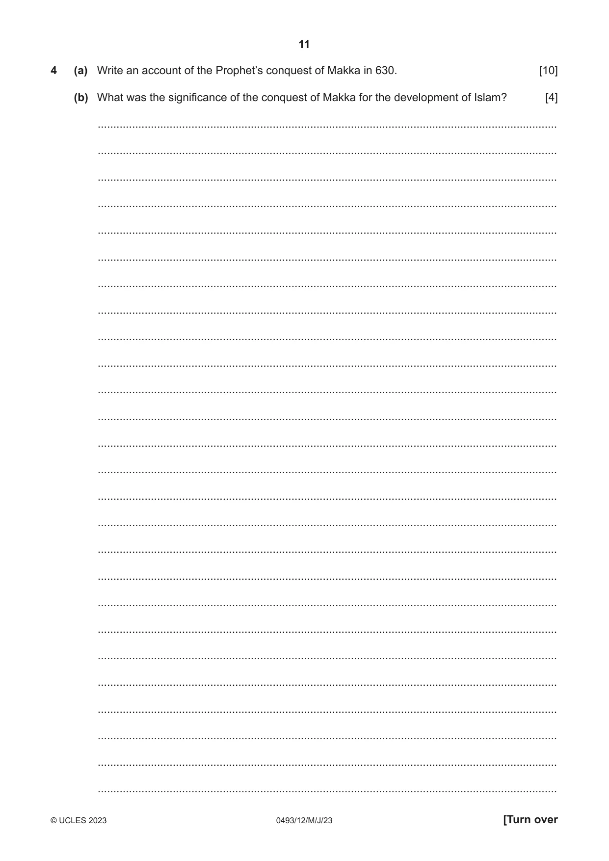 Cambridge IGCSE Islamiyat 0493 2023 May/June Paper 1 · Variant 2 question paper, page 11 of 16