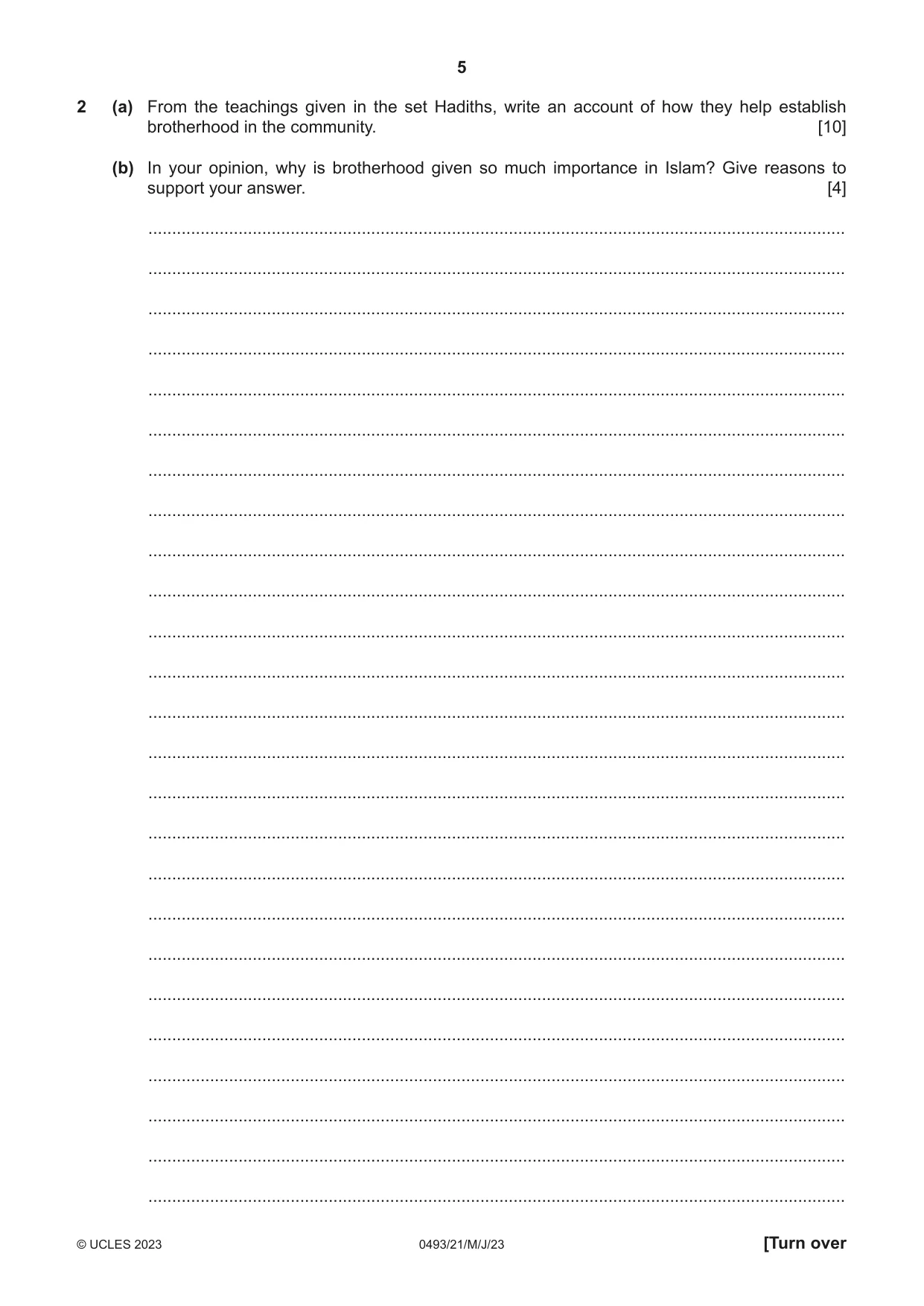 Cambridge IGCSE Islamiyat 0493 2023 May/June Paper 2 · Variant 1 question paper, page 5 of 16