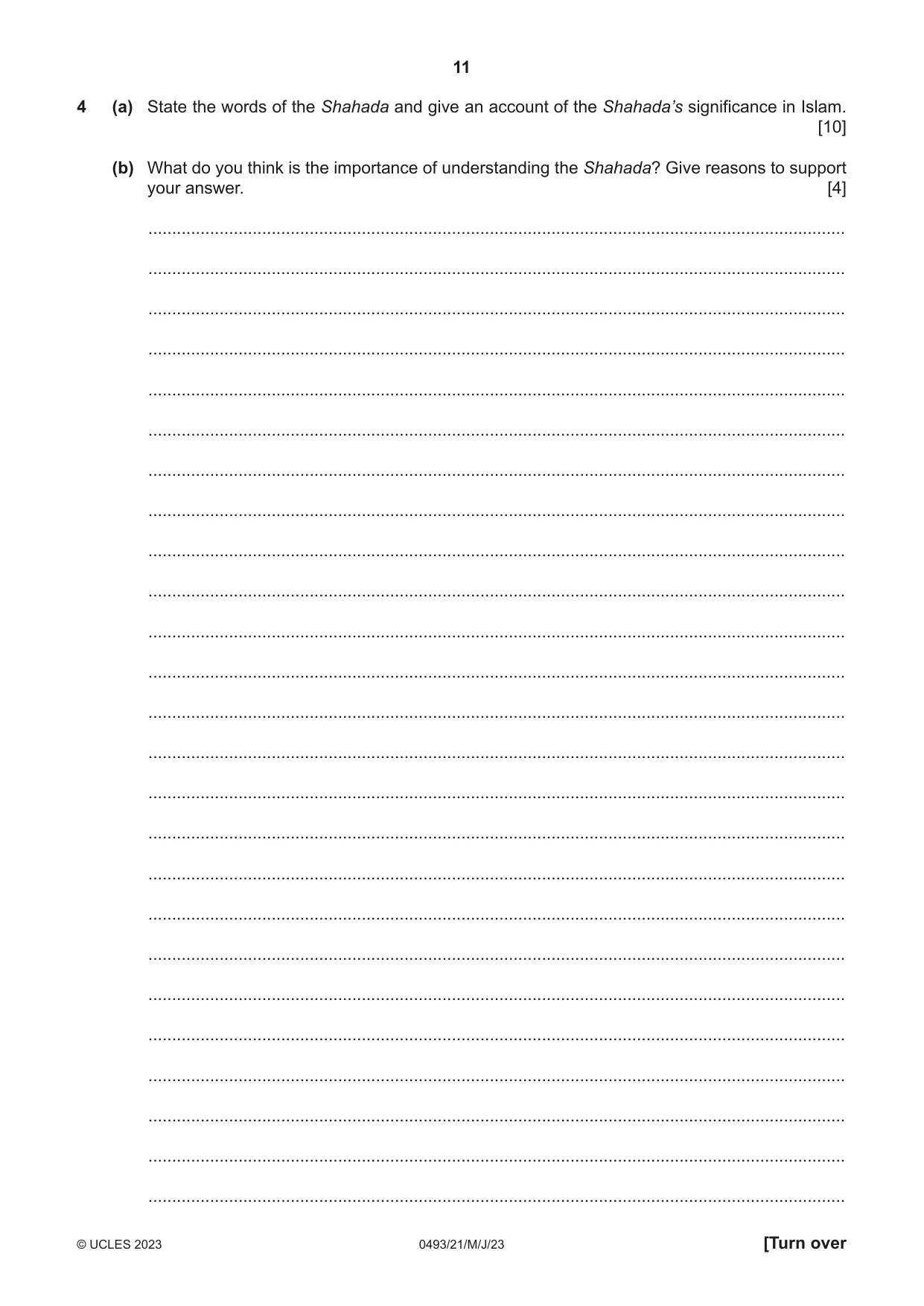 Cambridge IGCSE Islamiyat 0493 2023 May/June Paper 2 · Variant 1 question paper, page 11 of 16