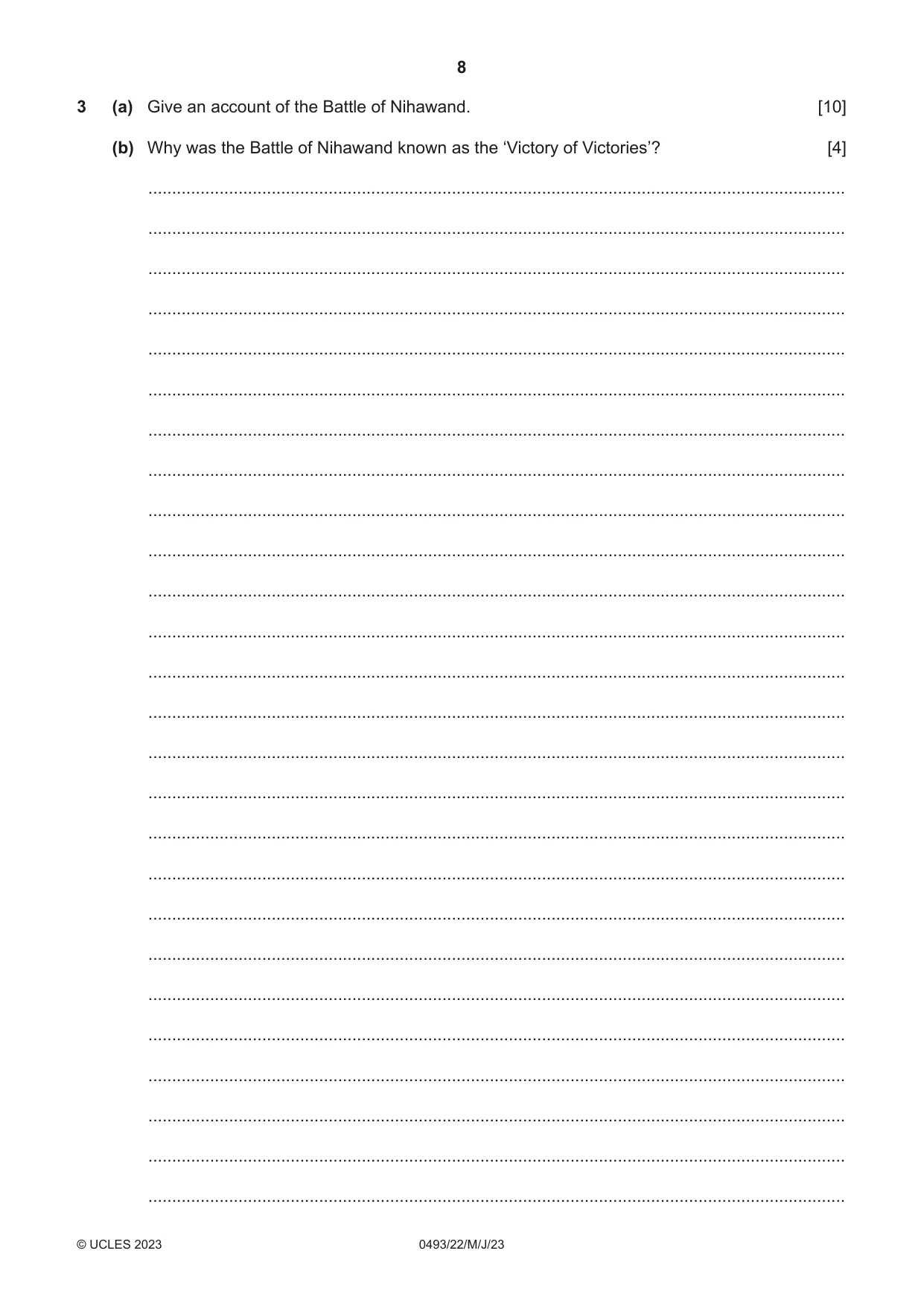 Cambridge IGCSE Islamiyat 0493 2023 May/June Paper 2 · Variant 2 question paper, page 8 of 16