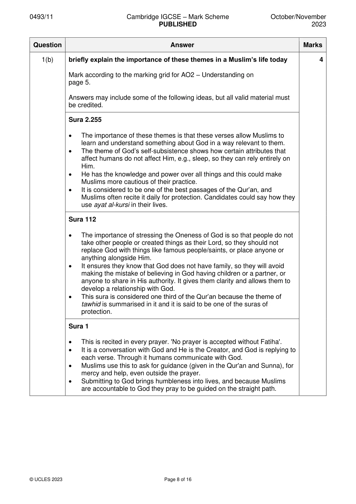 Mark scheme, page 8 of 16