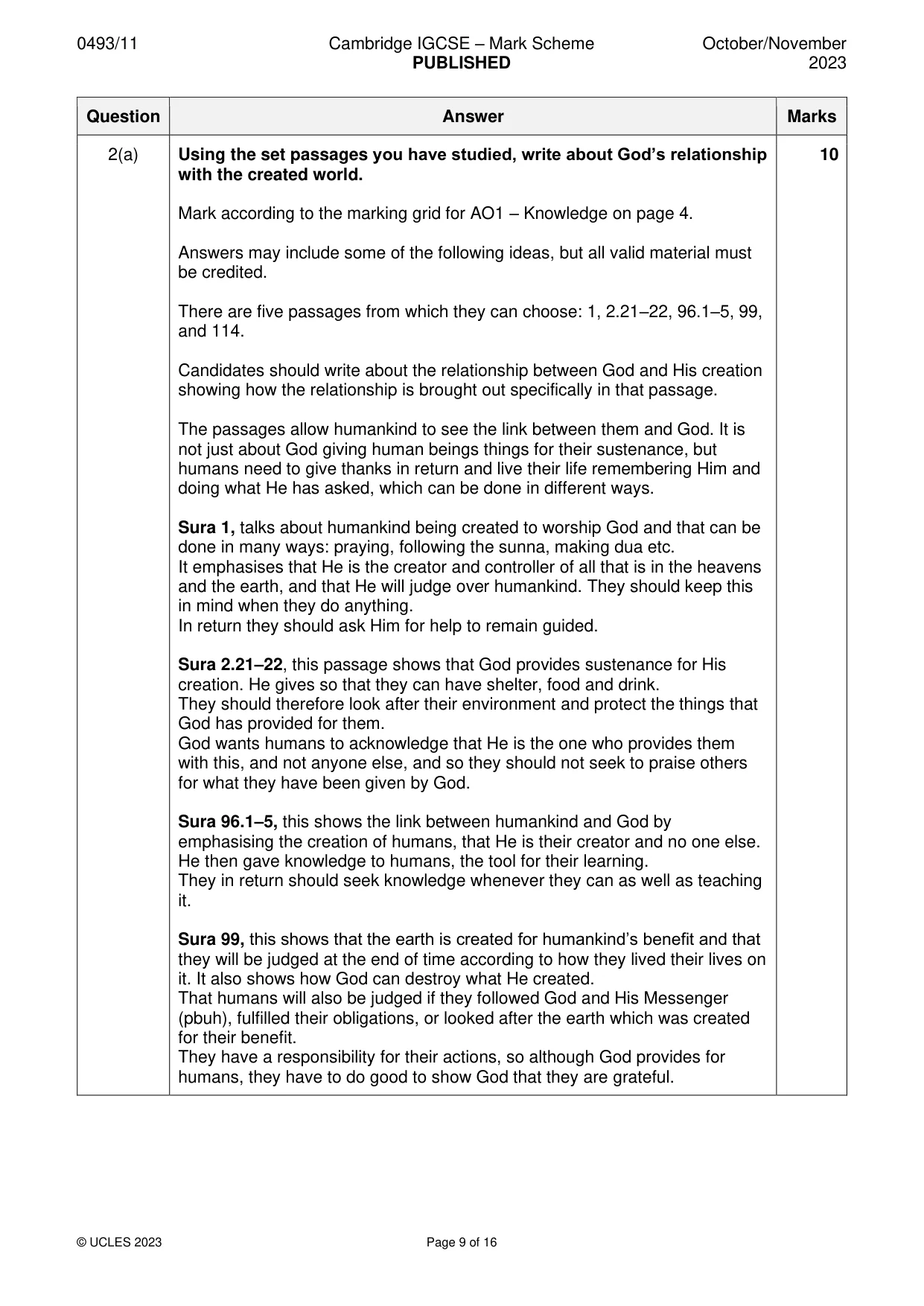 Mark scheme, page 9 of 16
