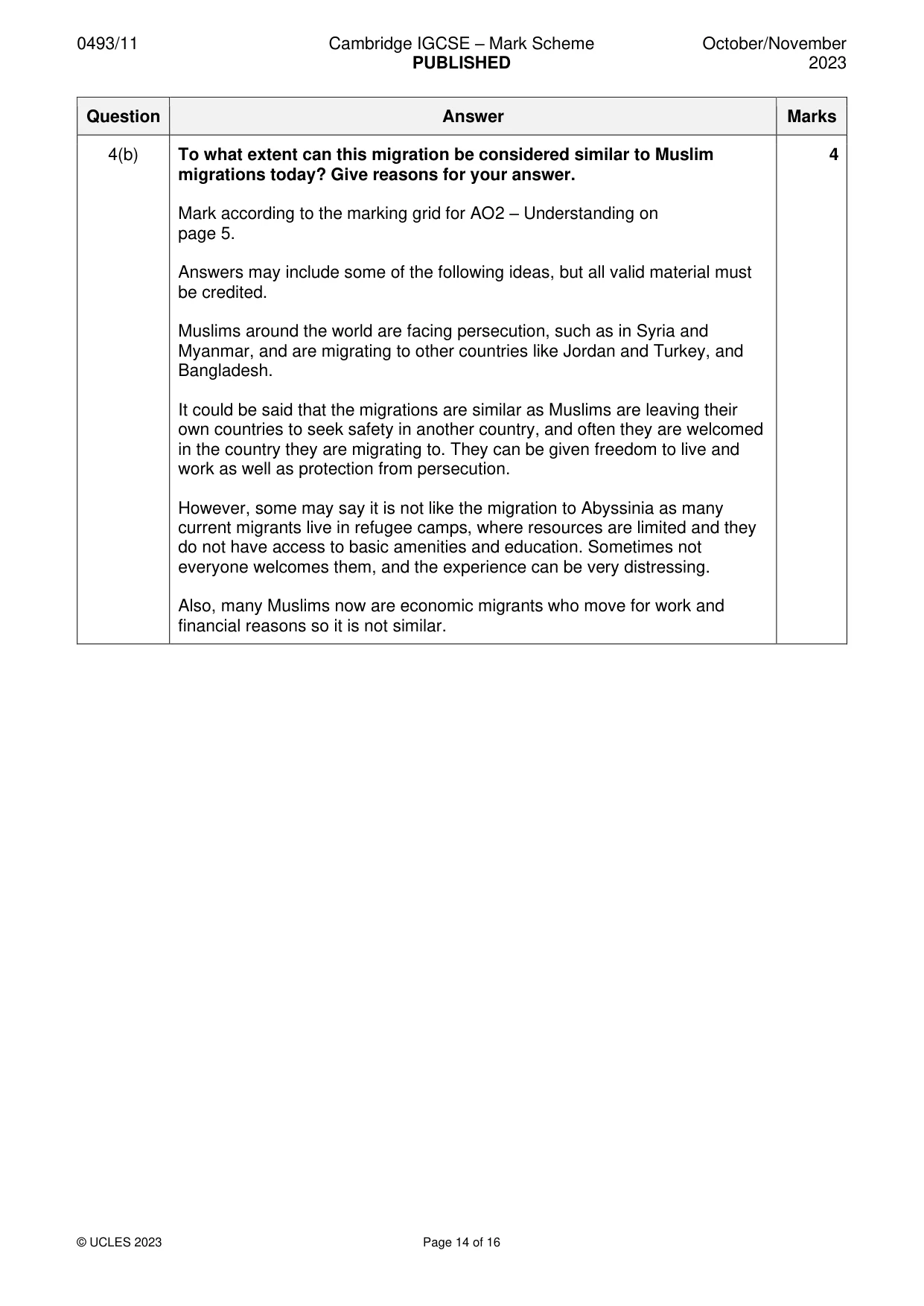 Mark scheme, page 14 of 16