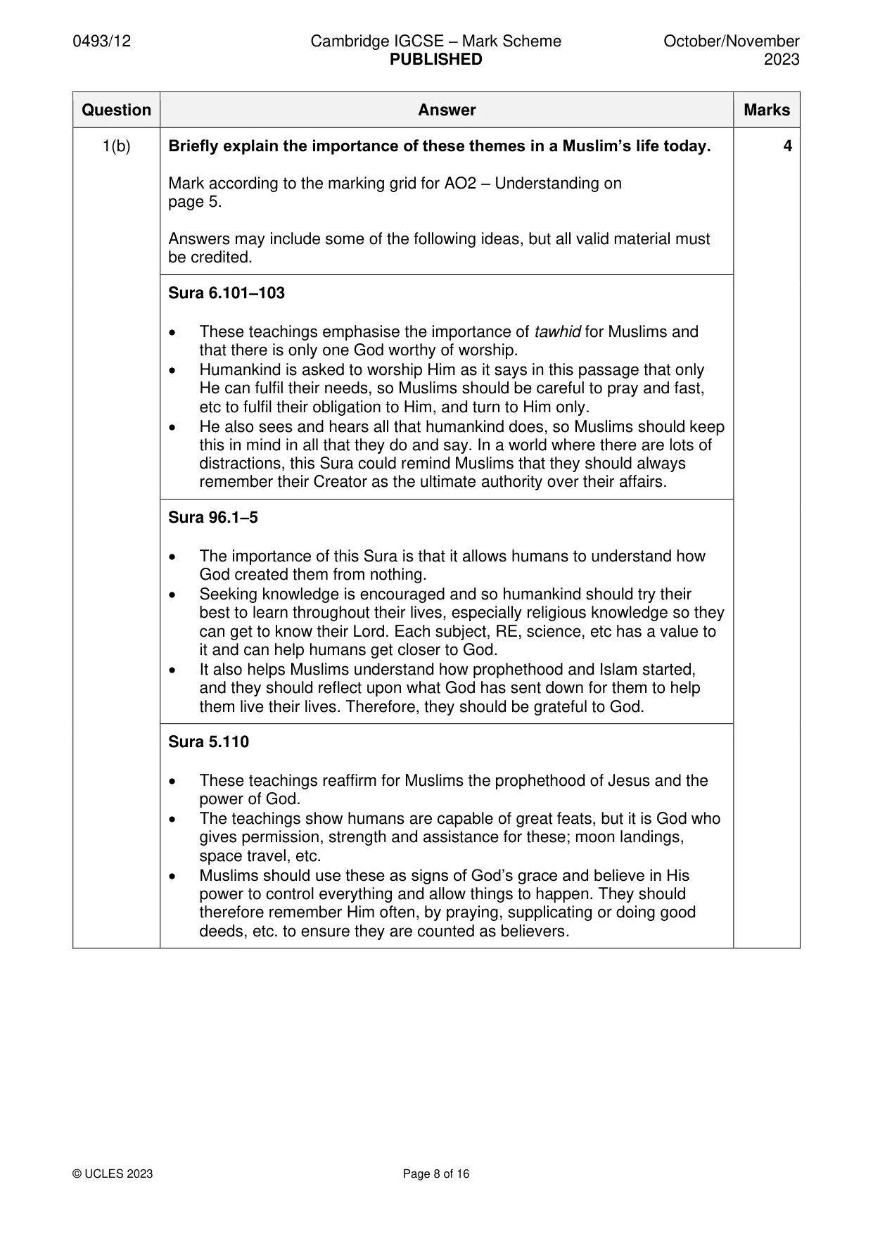 Mark scheme, page 8 of 16