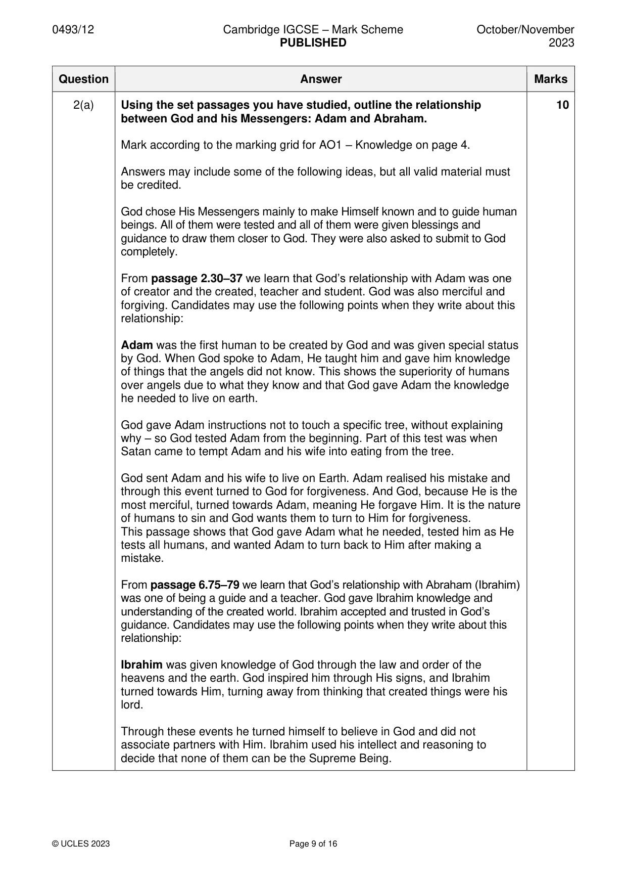 Mark scheme, page 9 of 16
