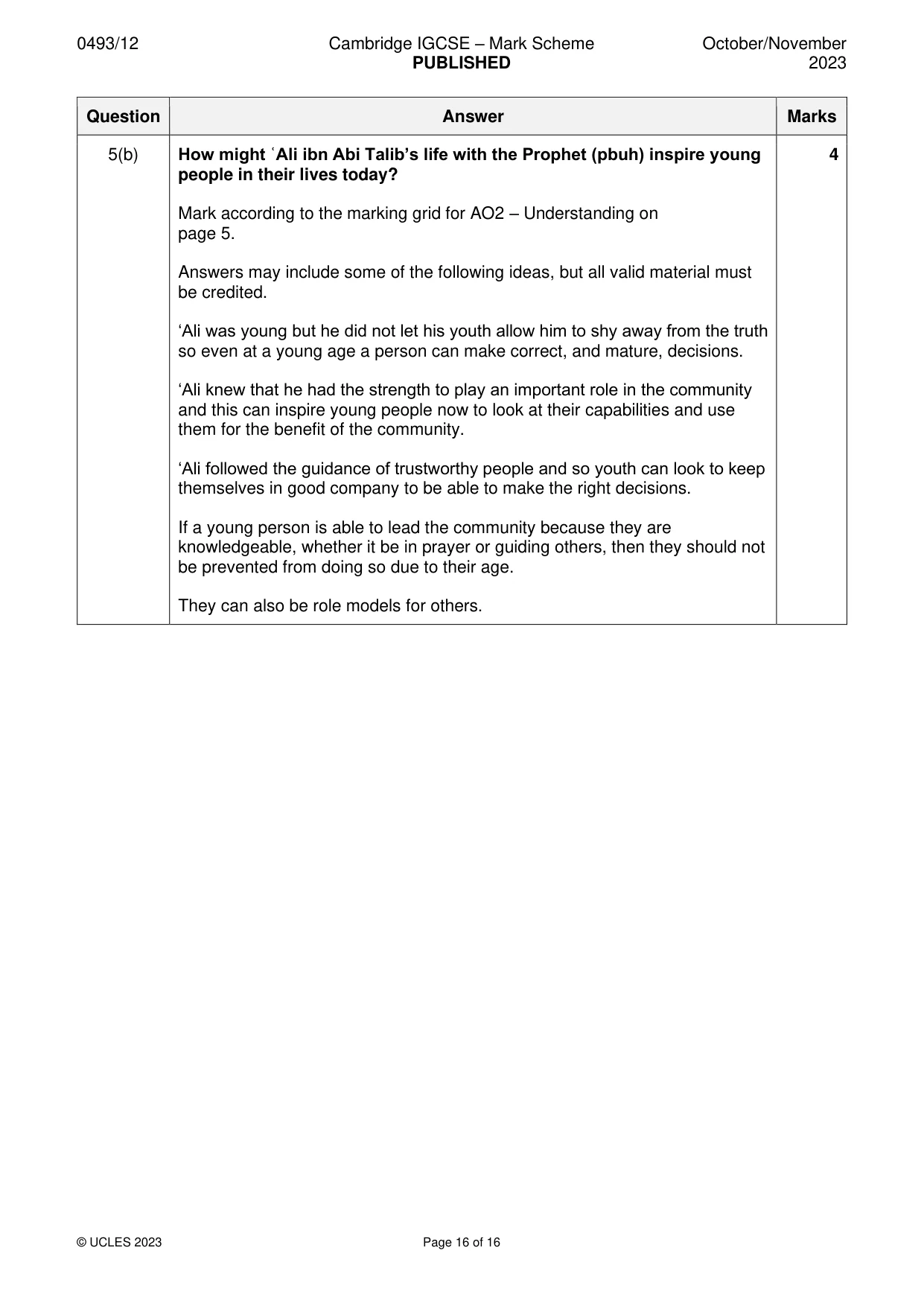 Mark scheme, page 16 of 16