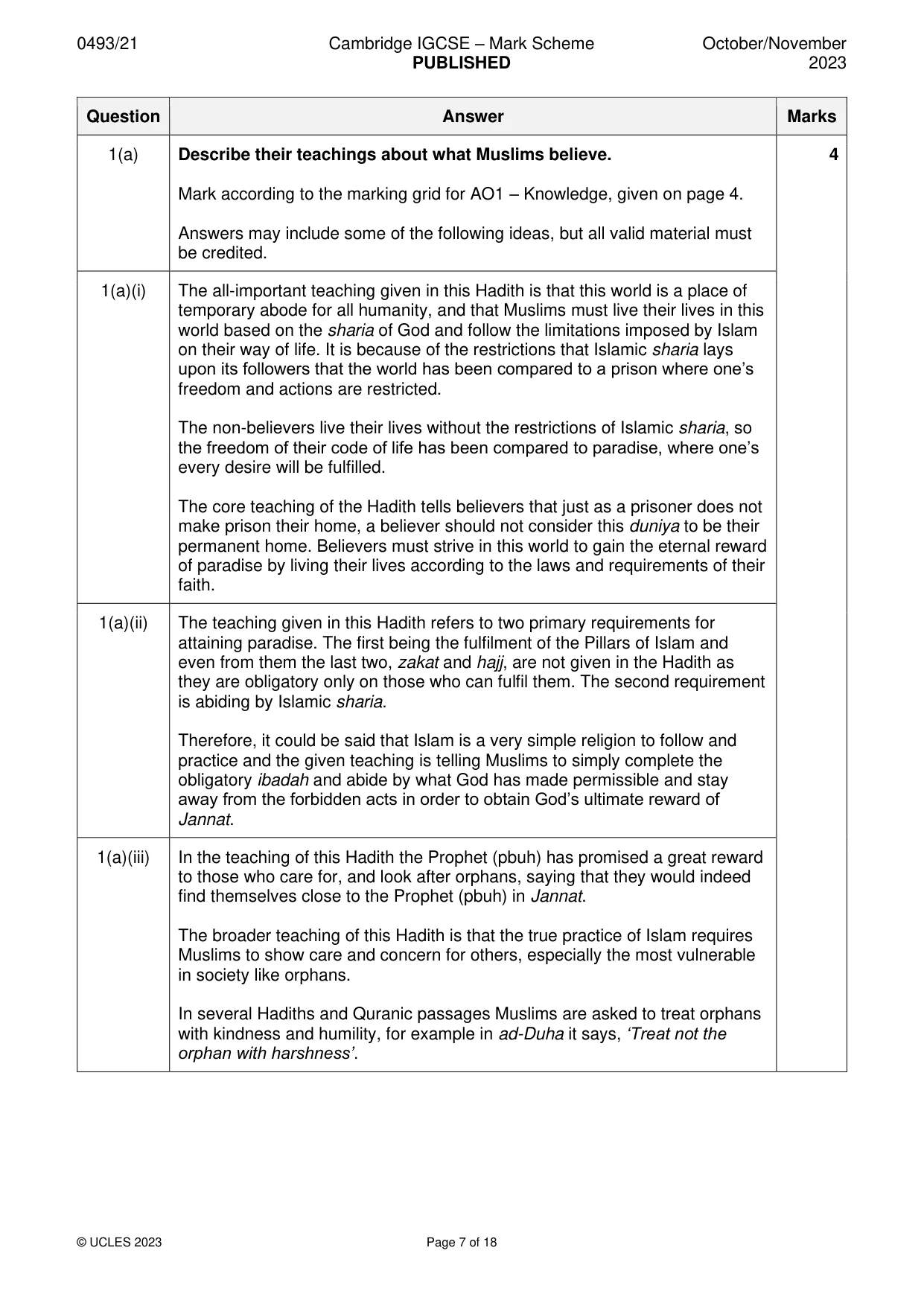 Mark scheme, page 7 of 18
