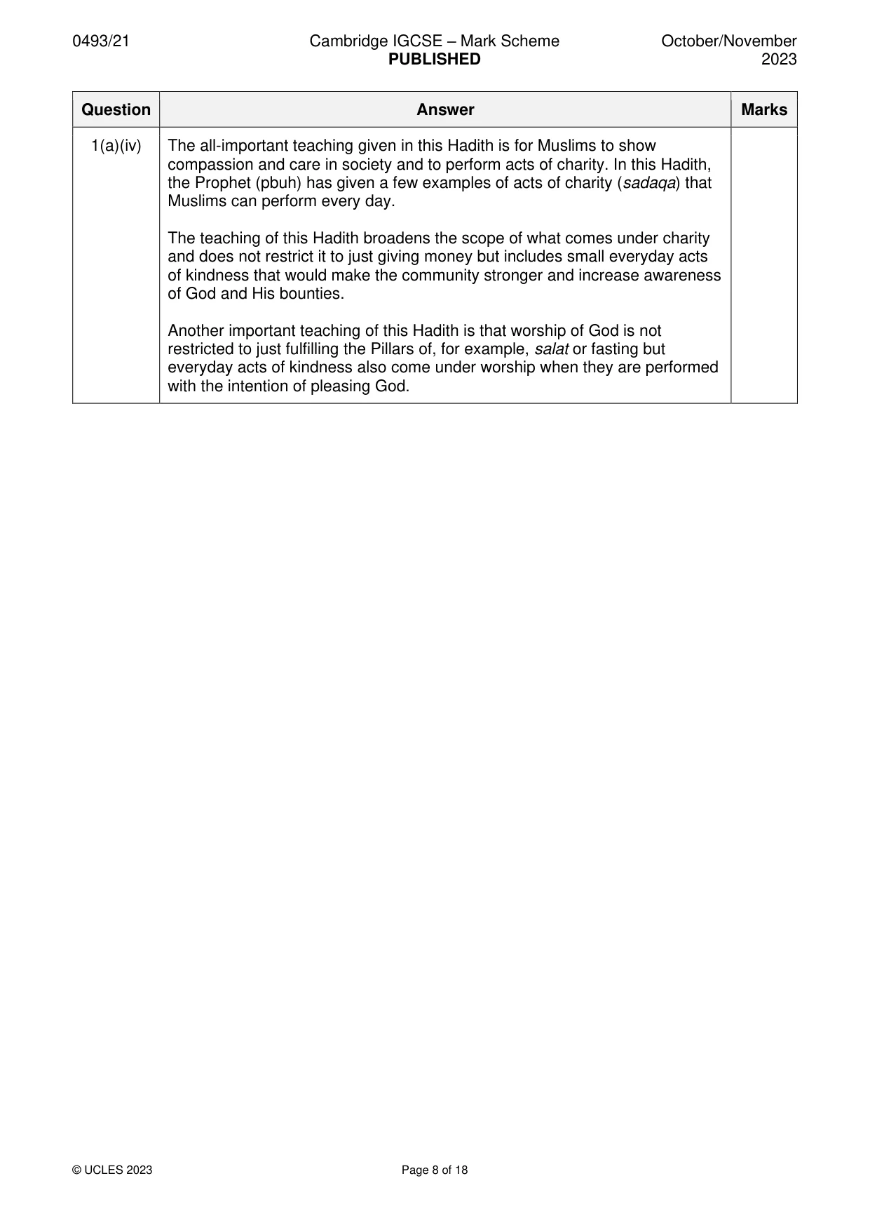 Mark scheme, page 8 of 18