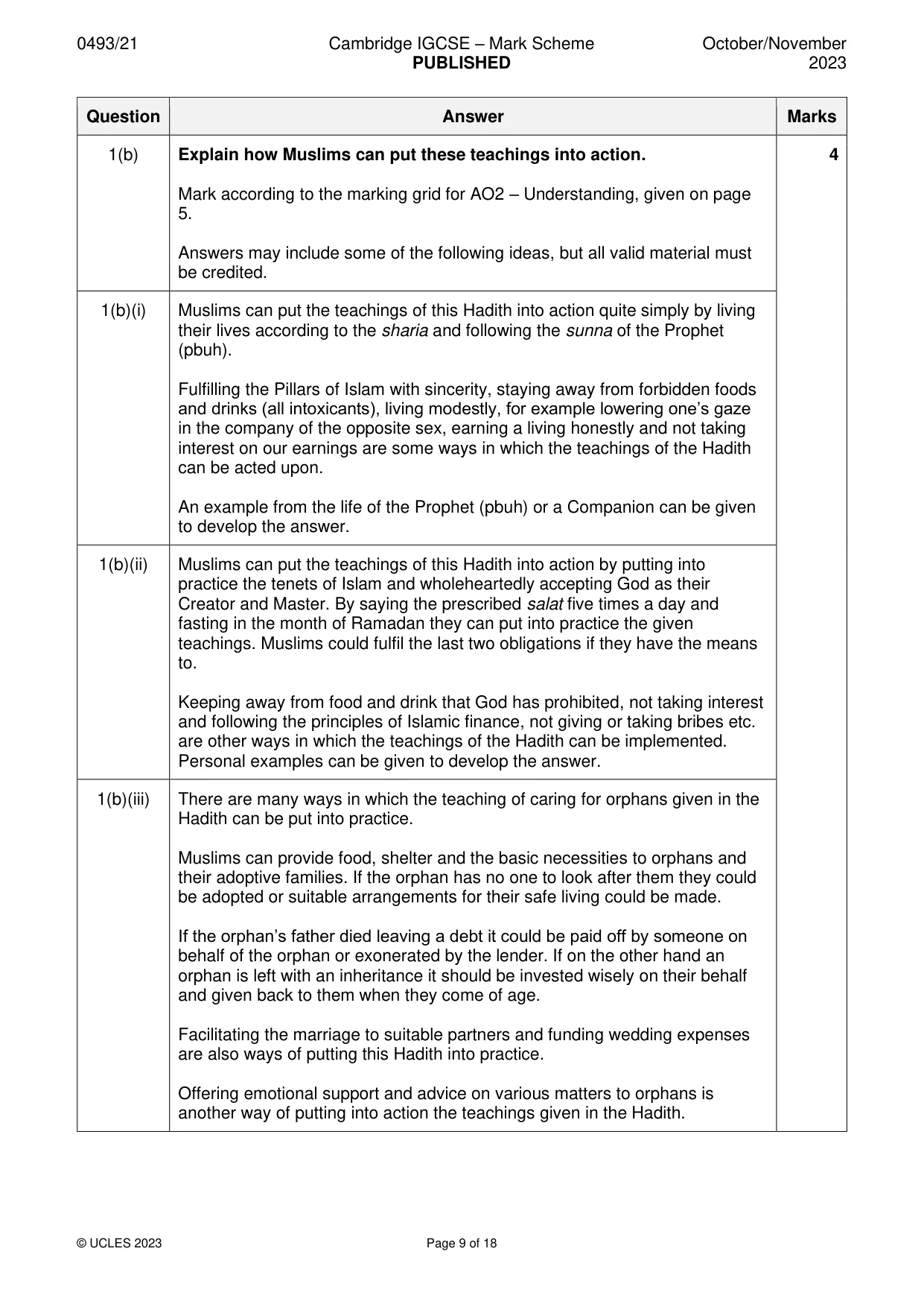 Mark scheme, page 9 of 18