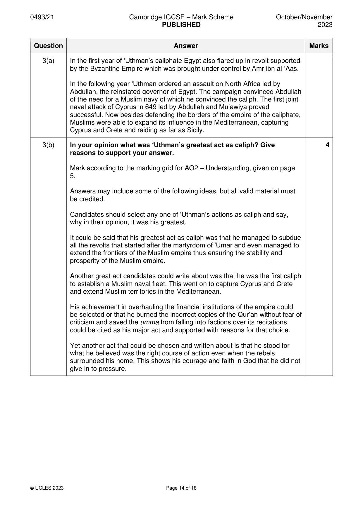 Mark scheme, page 14 of 18