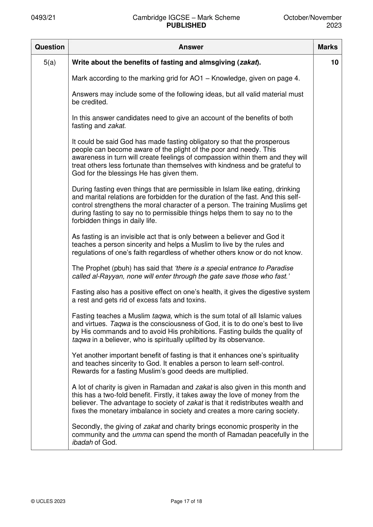 Mark scheme, page 17 of 18
