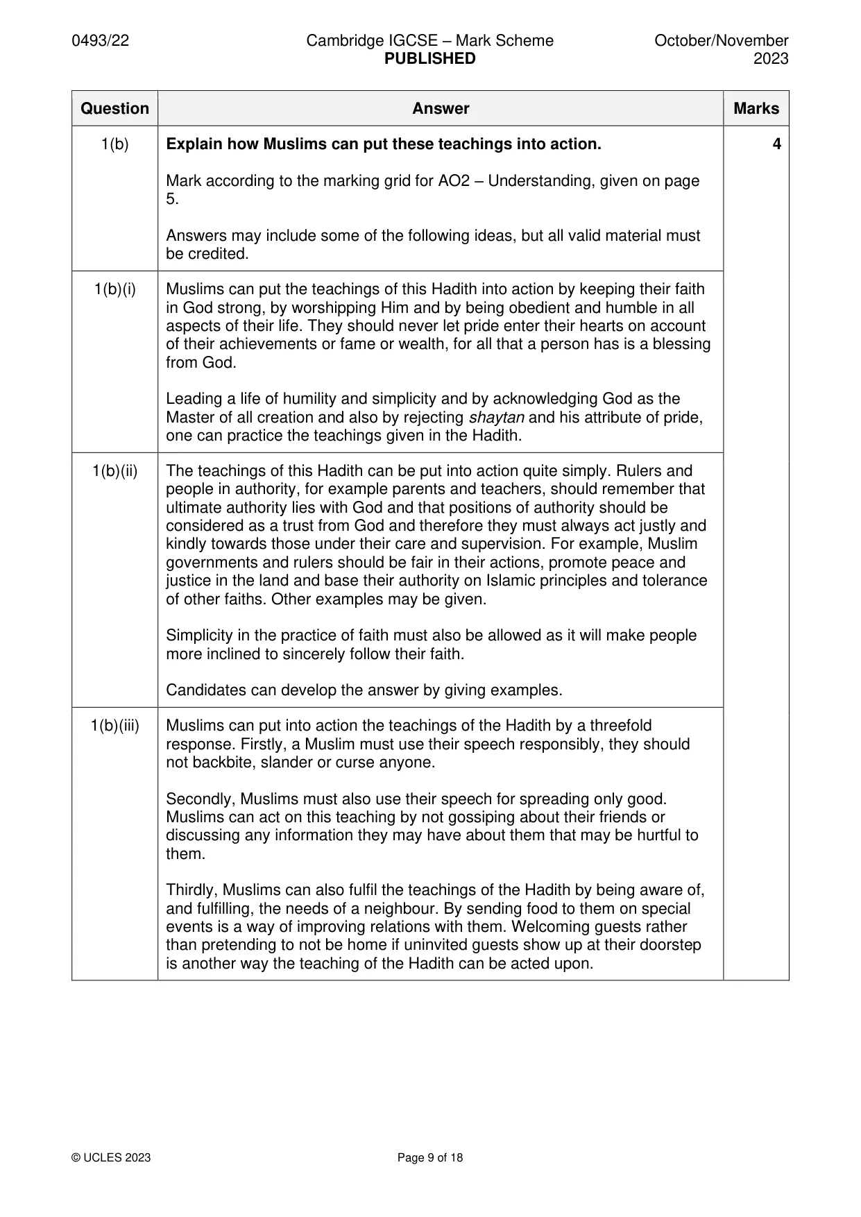 Mark scheme, page 9 of 18