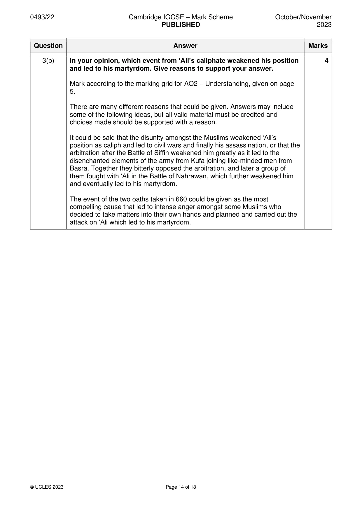 Mark scheme, page 14 of 18