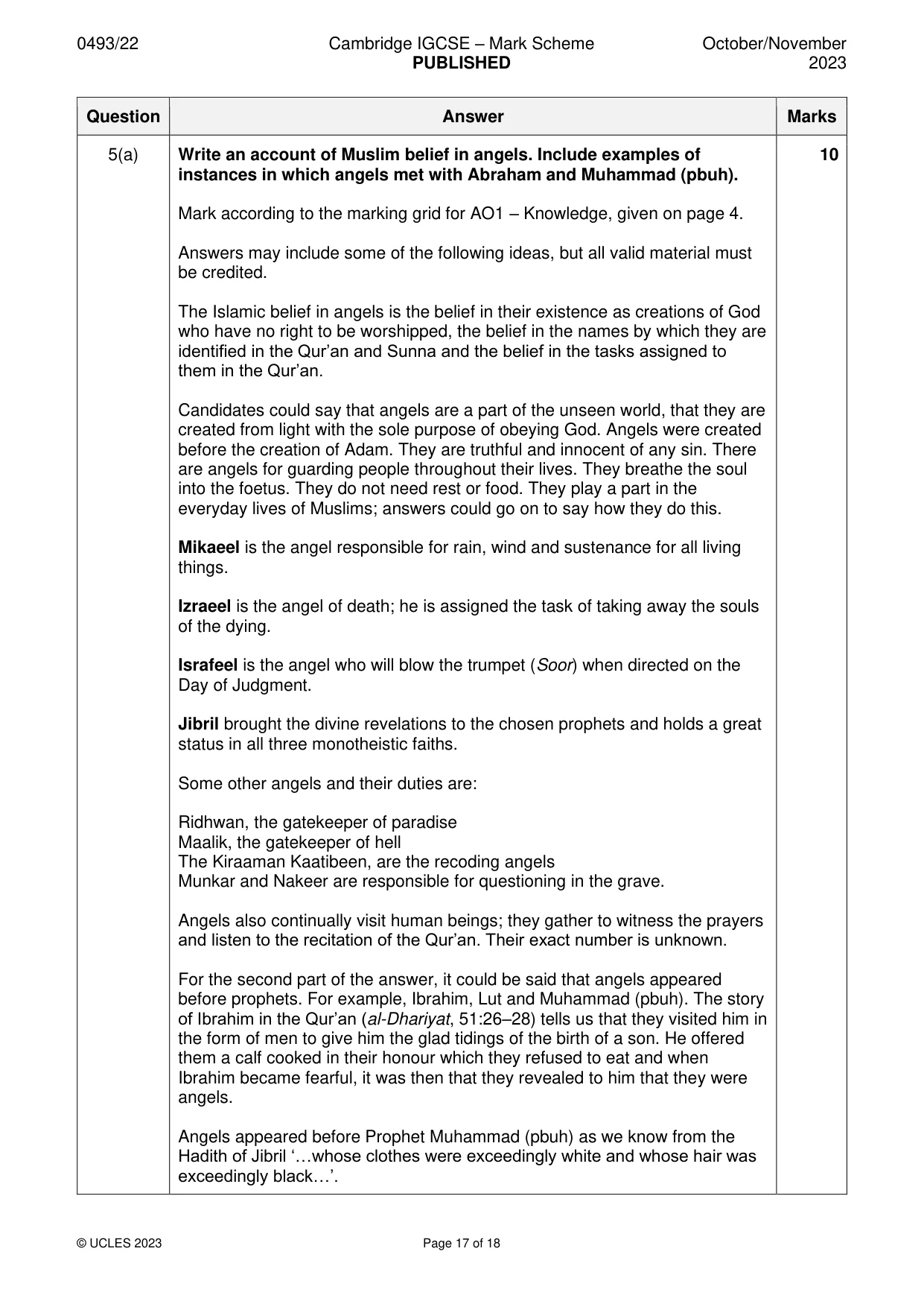 Mark scheme, page 17 of 18