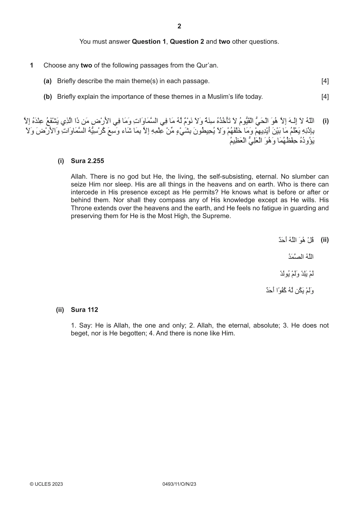 Cambridge IGCSE Islamiyat 0493 2023 Oct/Nov Paper 1 · Variant 1 question paper, page 2 of 20