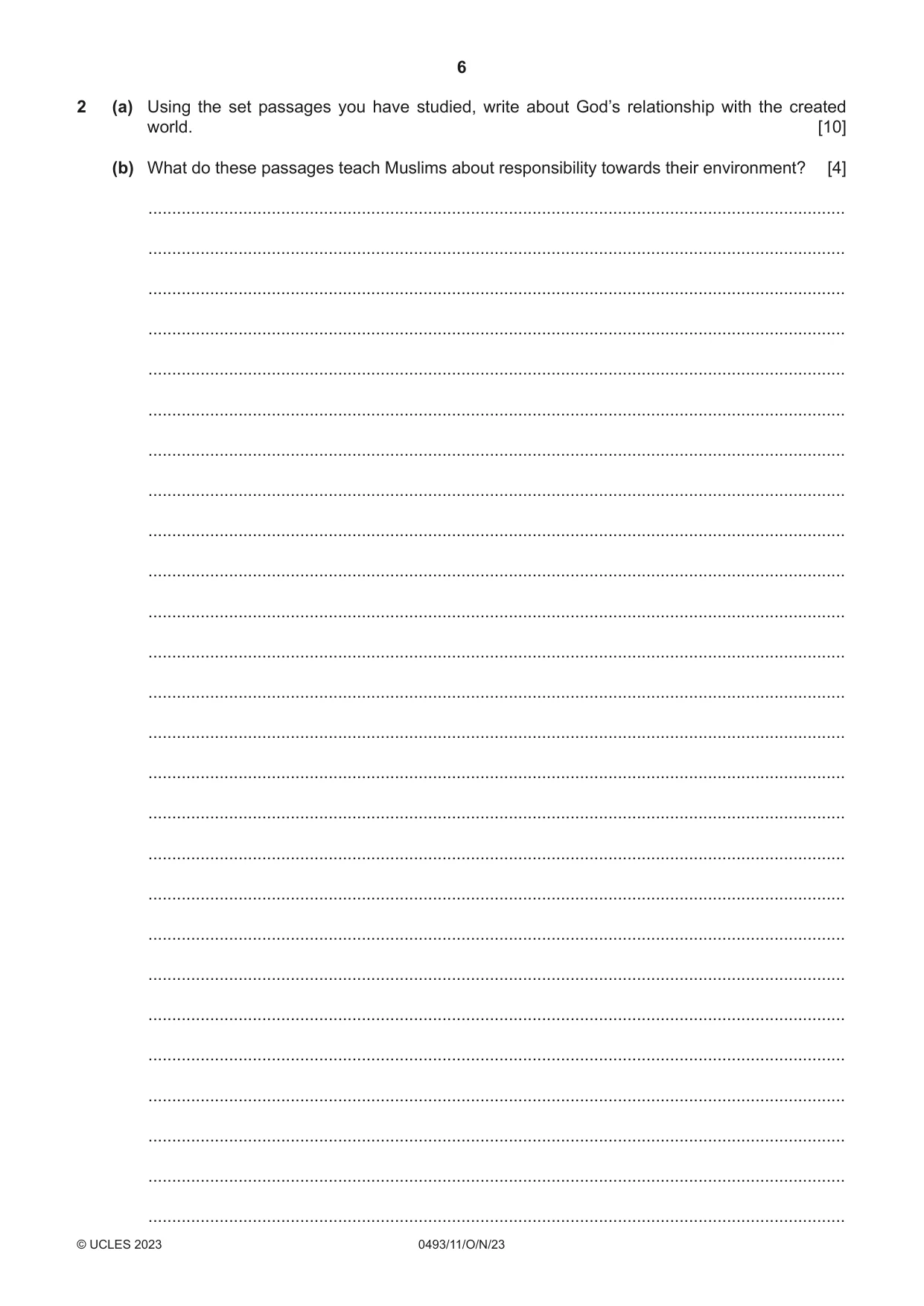 Cambridge IGCSE Islamiyat 0493 2023 Oct/Nov Paper 1 · Variant 1 question paper, page 6 of 20