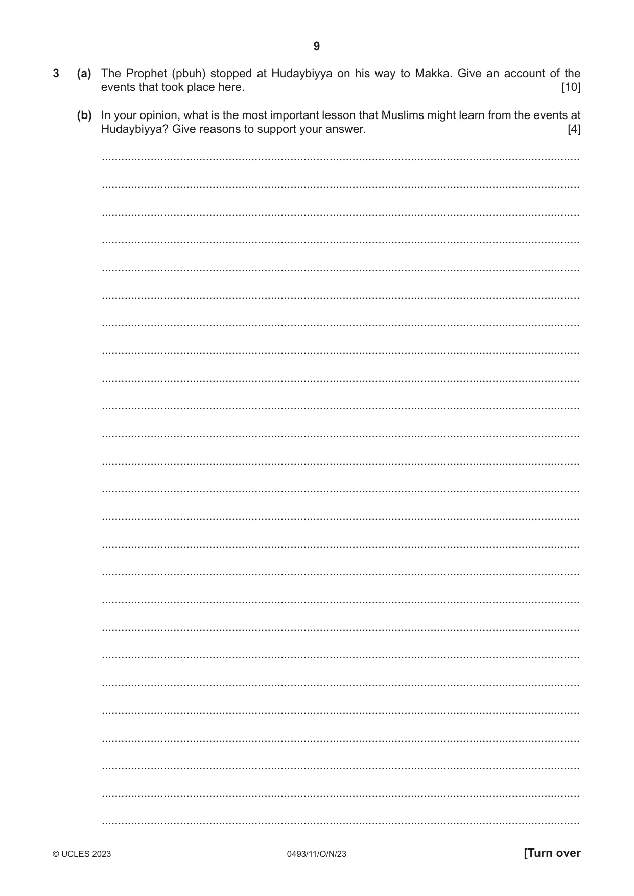 Cambridge IGCSE Islamiyat 0493 2023 Oct/Nov Paper 1 · Variant 1 question paper, page 9 of 20