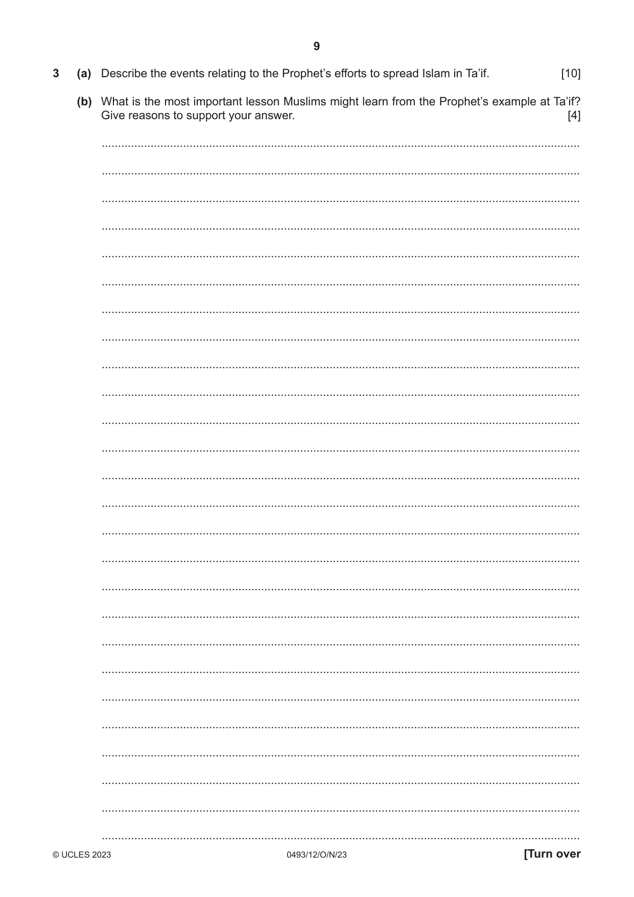 Cambridge IGCSE Islamiyat 0493 2023 Oct/Nov Paper 1 · Variant 2 question paper, page 9 of 20