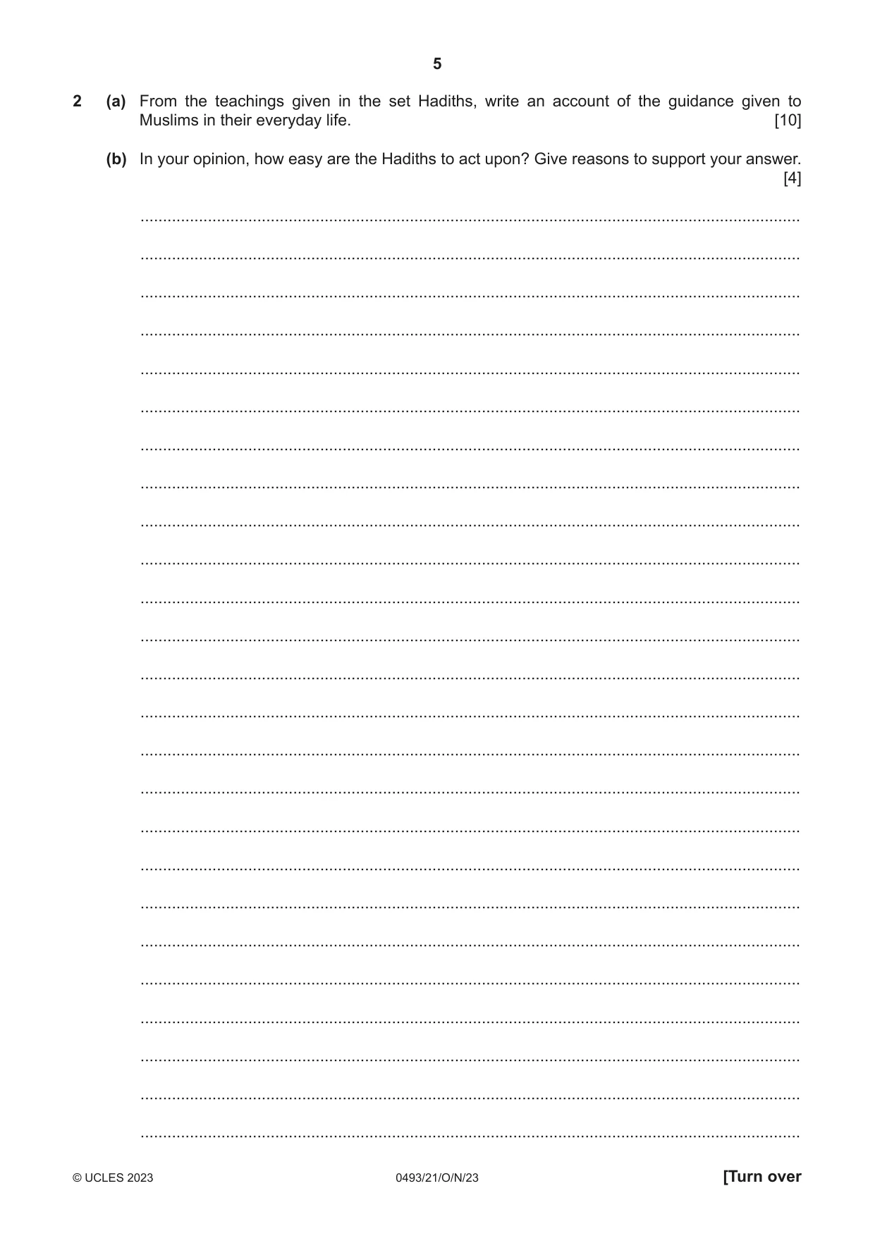 Cambridge IGCSE Islamiyat 0493 2023 Oct/Nov Paper 2 · Variant 1 question paper, page 5 of 16