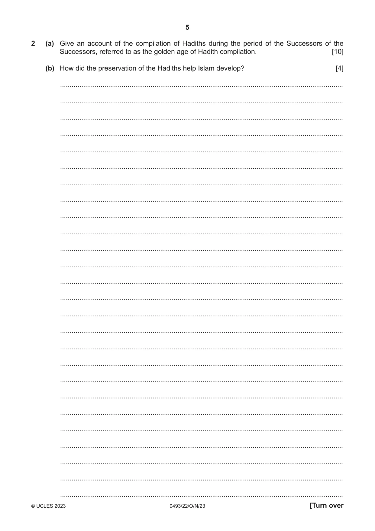 Cambridge IGCSE Islamiyat 0493 2023 Oct/Nov Paper 2 · Variant 2 question paper, page 5 of 16