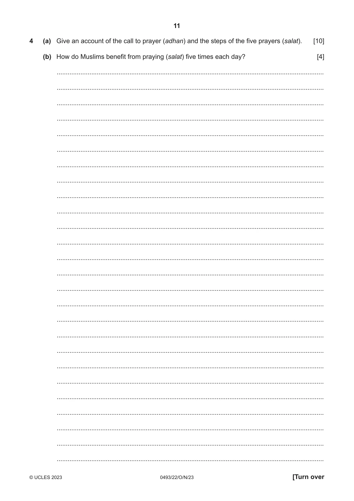 Cambridge IGCSE Islamiyat 0493 2023 Oct/Nov Paper 2 · Variant 2 question paper, page 11 of 16