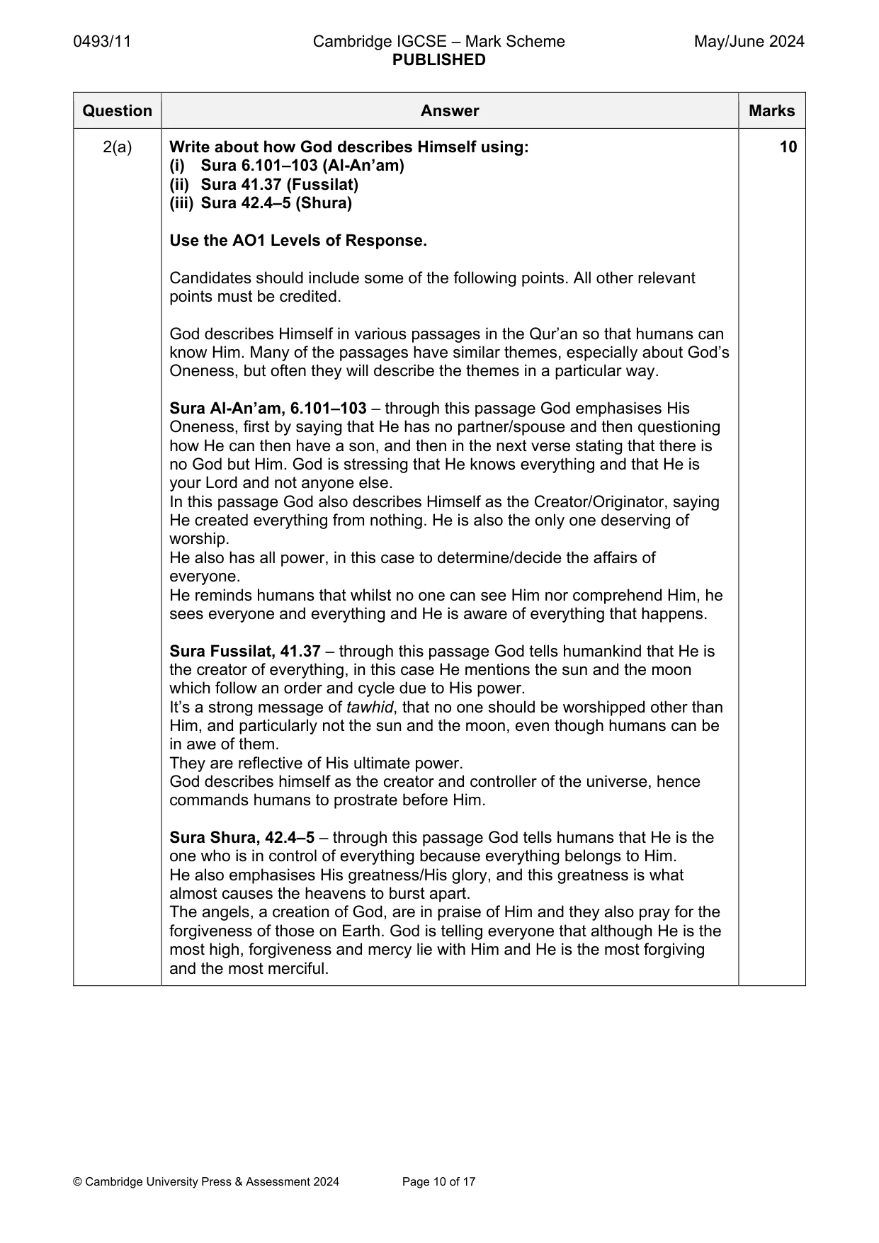 Mark scheme, page 10 of 17