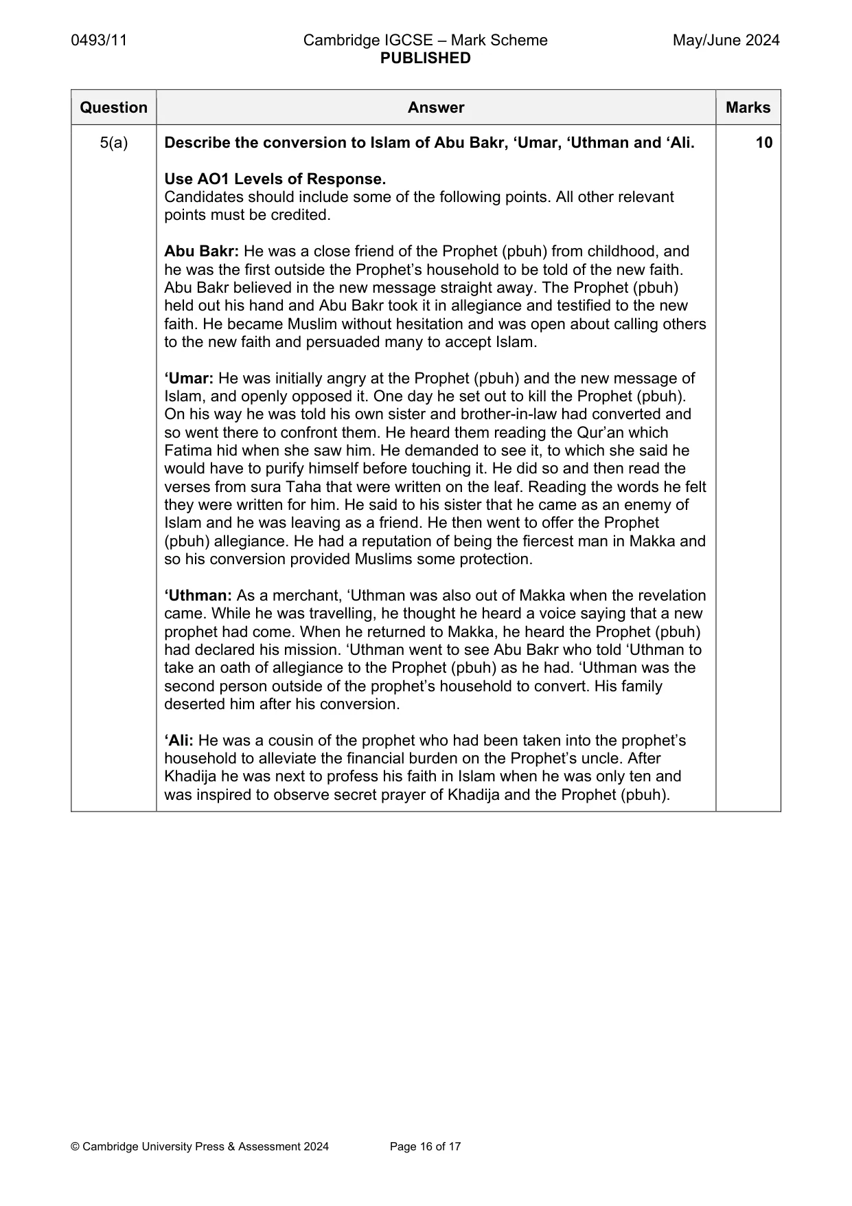 Mark scheme, page 16 of 17