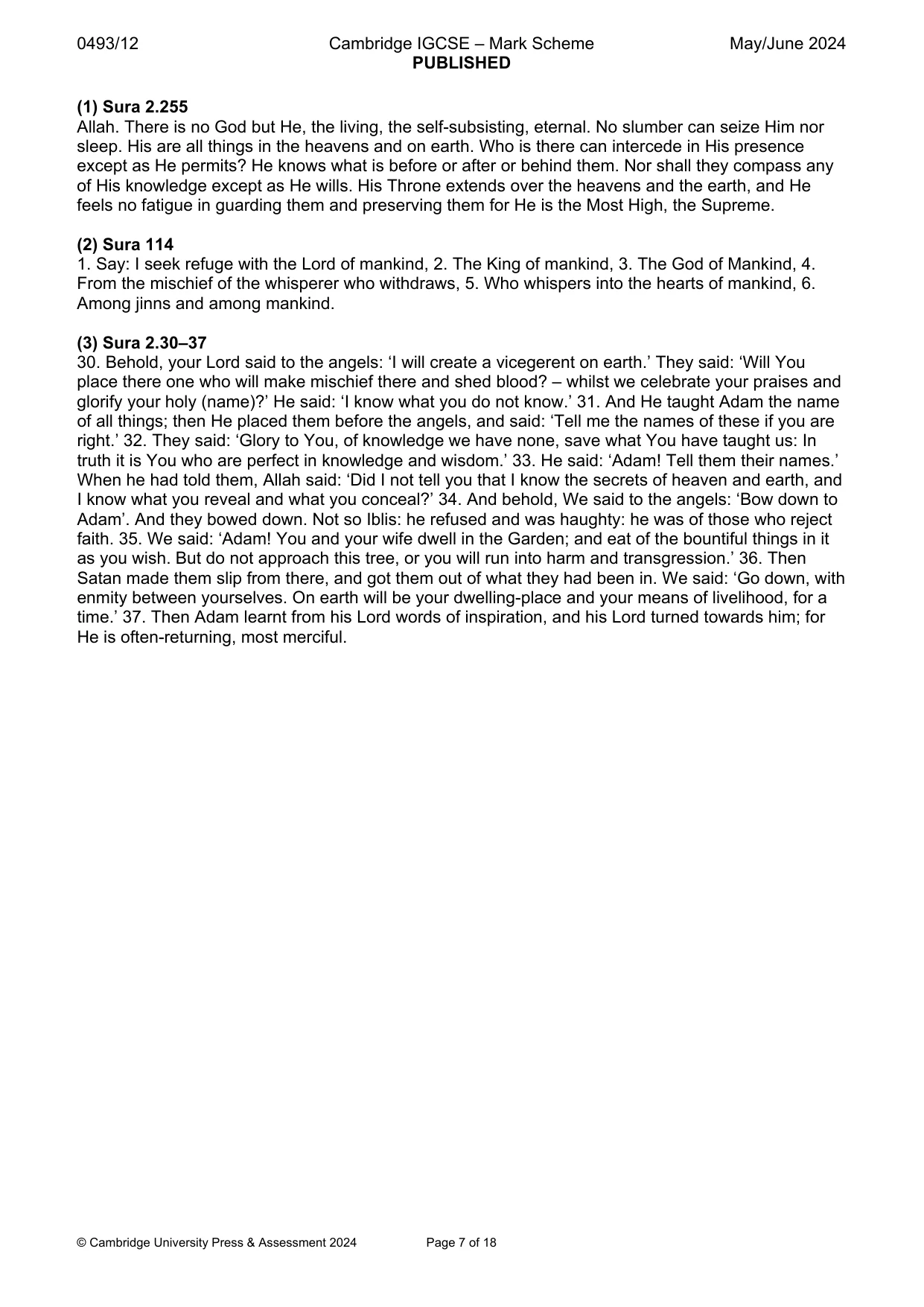 Mark scheme, page 7 of 18