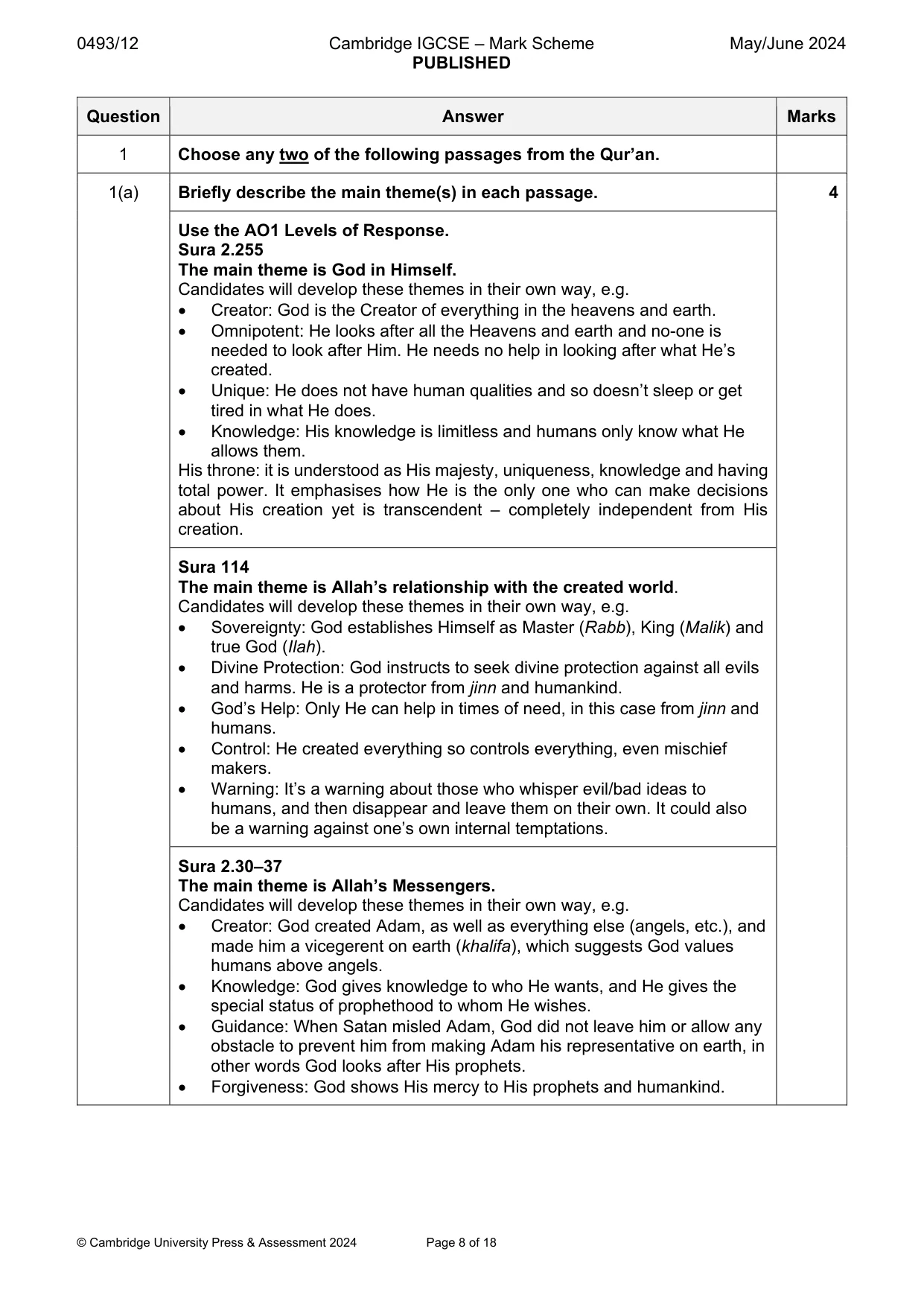 Mark scheme, page 8 of 18
