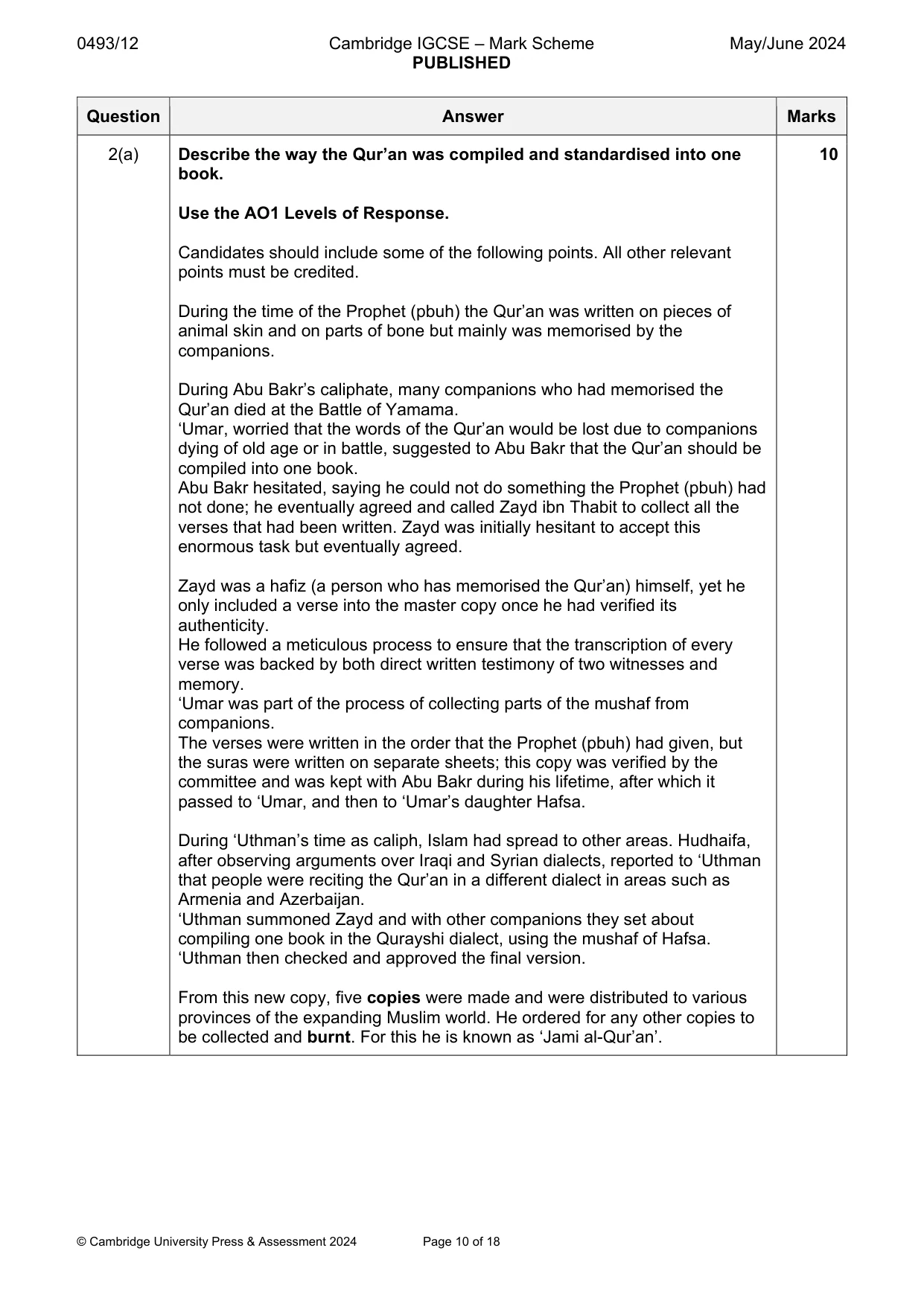 Mark scheme, page 10 of 18