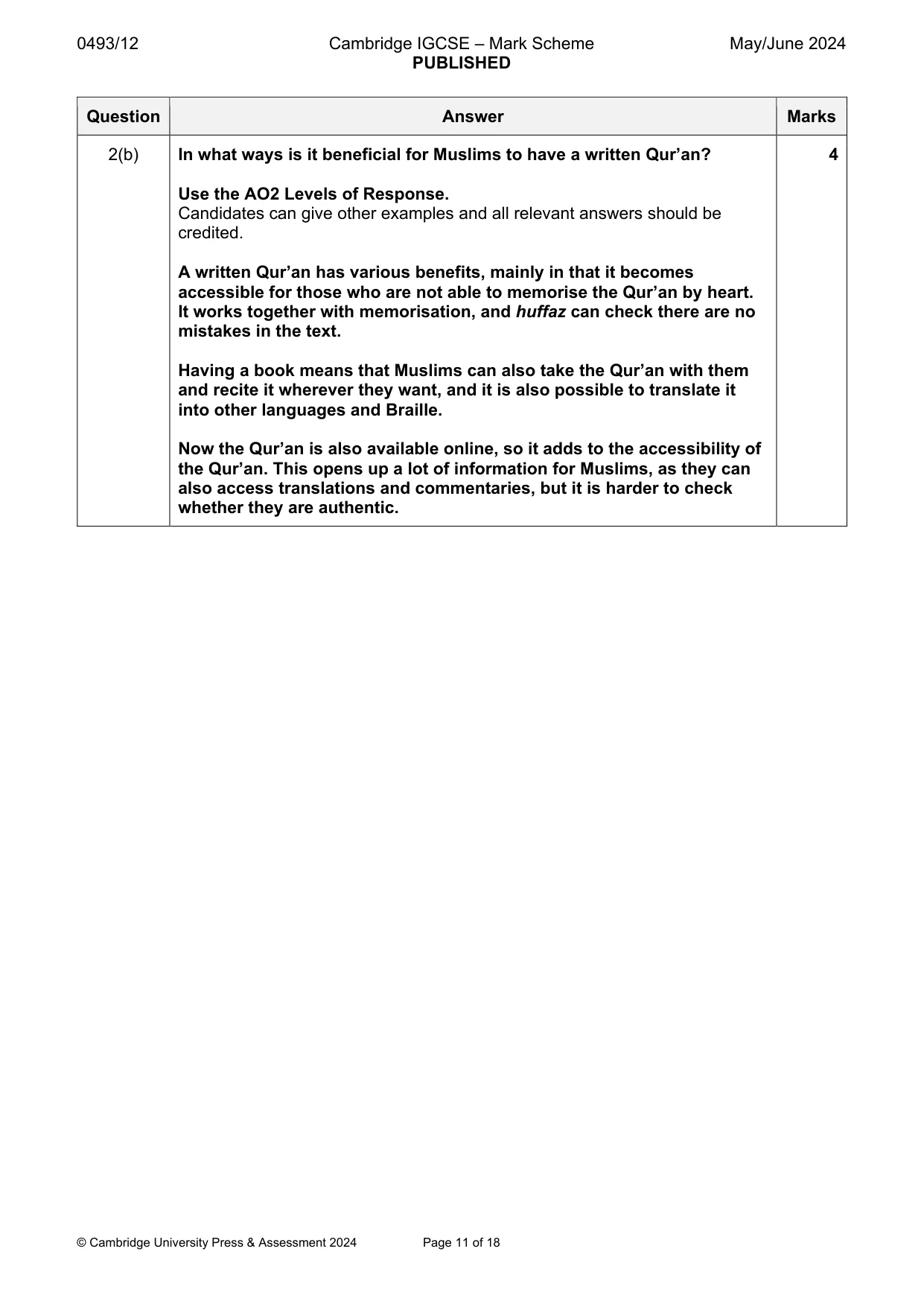 Mark scheme, page 11 of 18