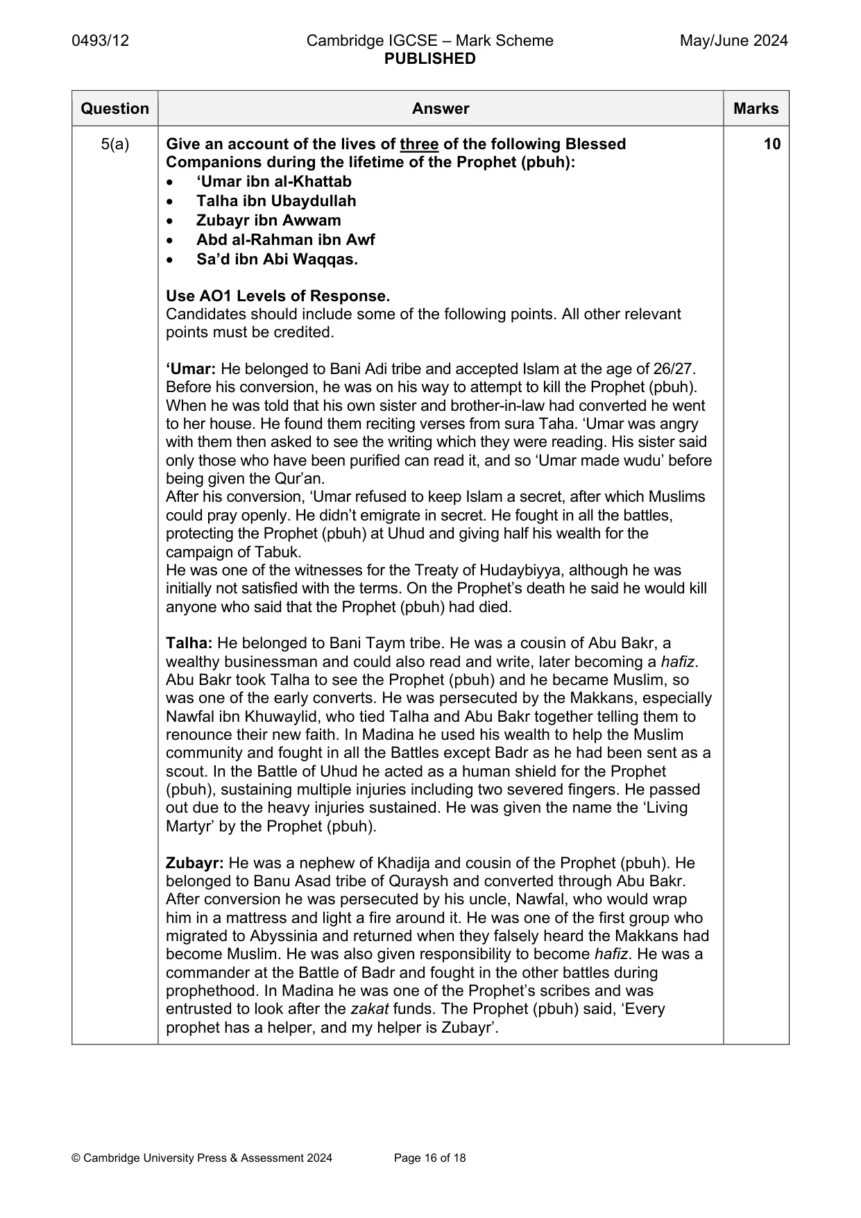 Mark scheme, page 16 of 18