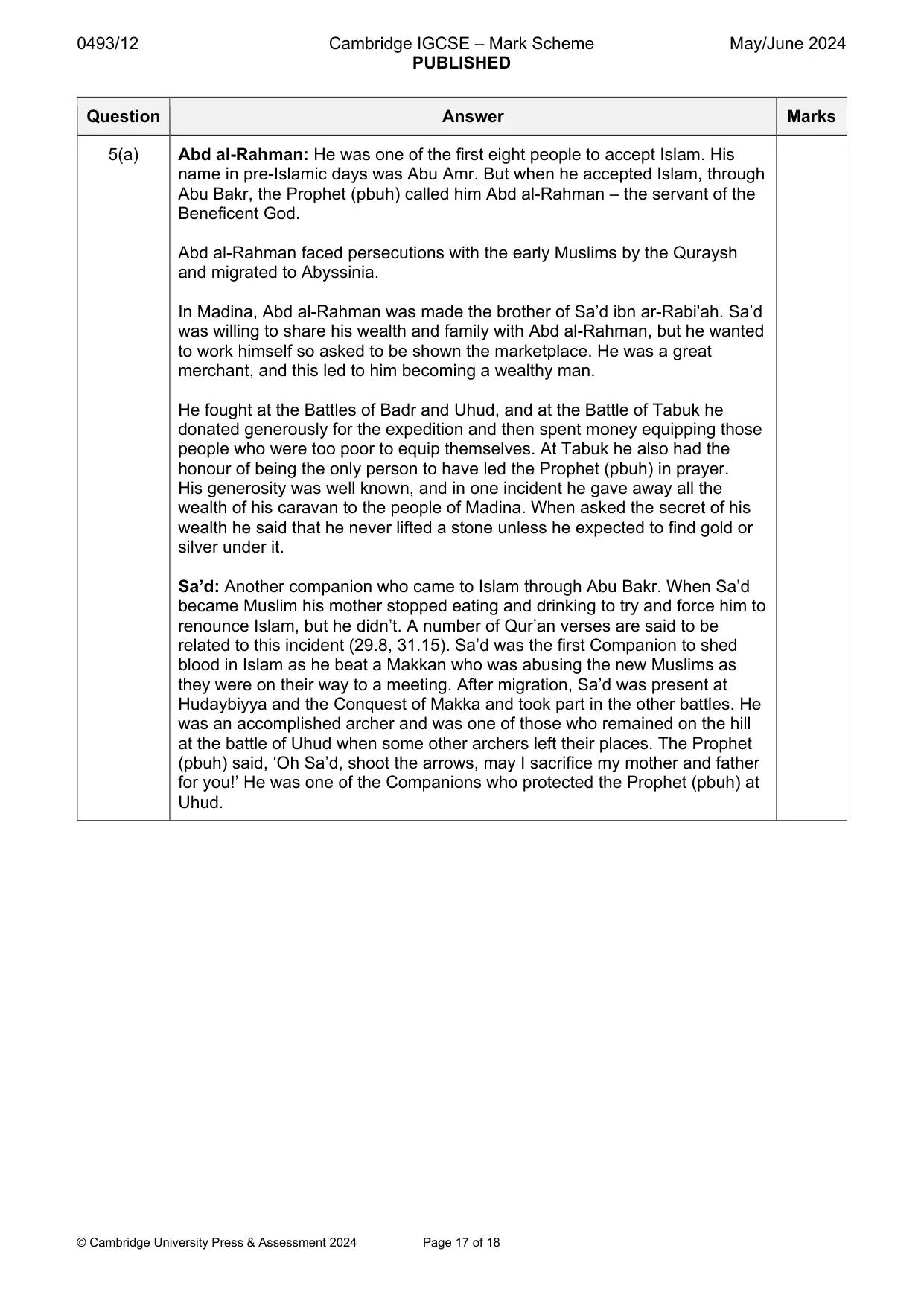Mark scheme, page 17 of 18