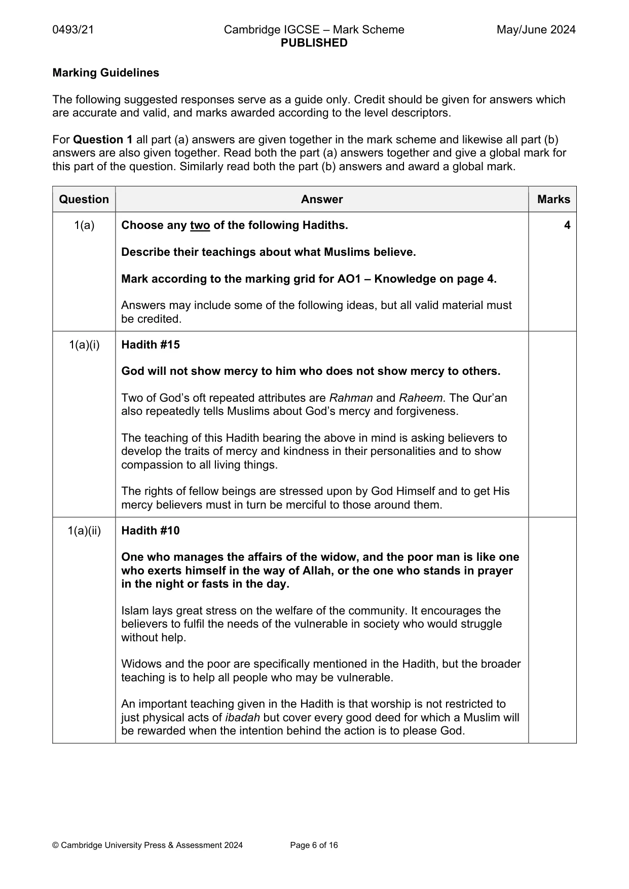 Mark scheme, page 6 of 16