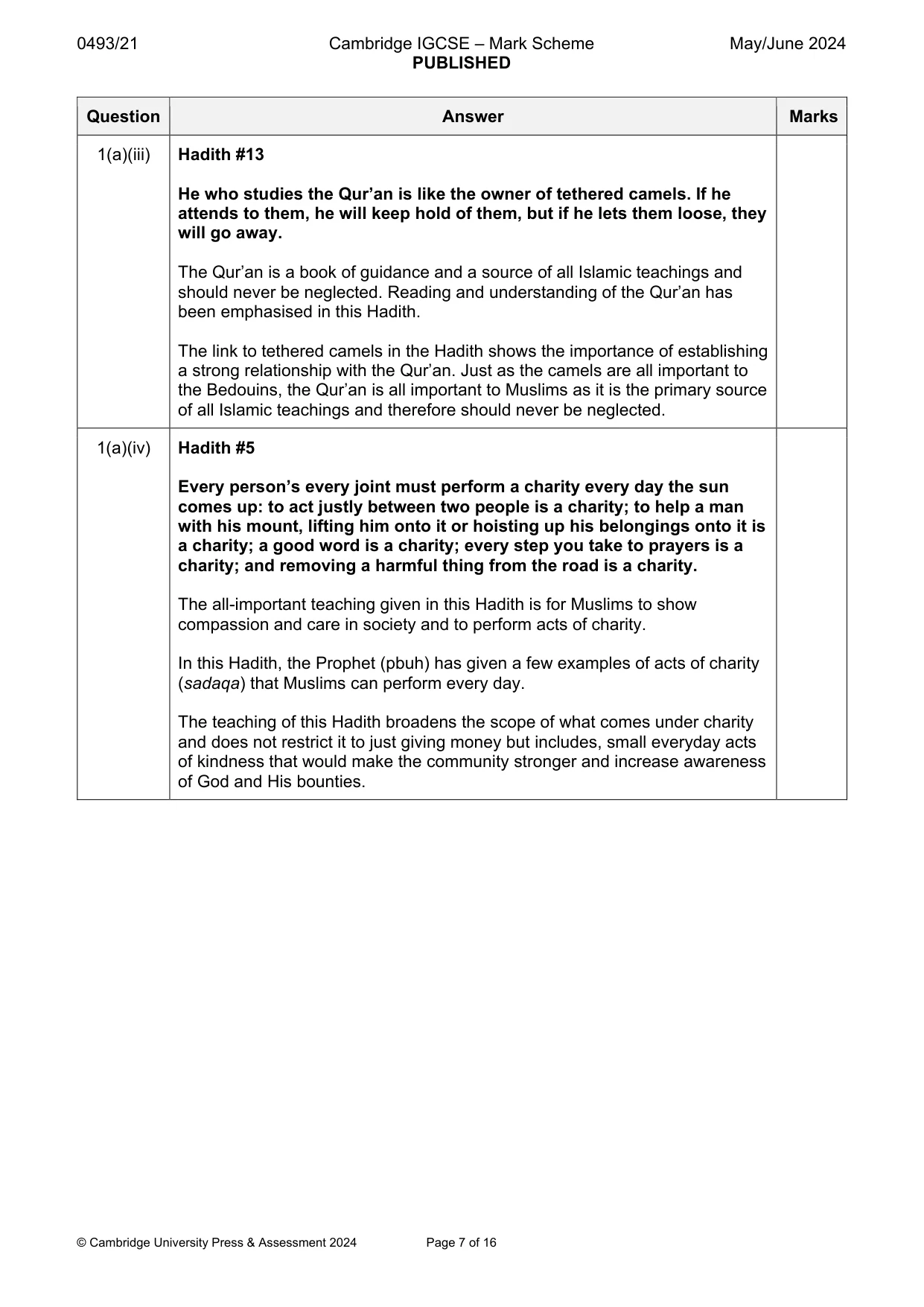 Mark scheme, page 7 of 16