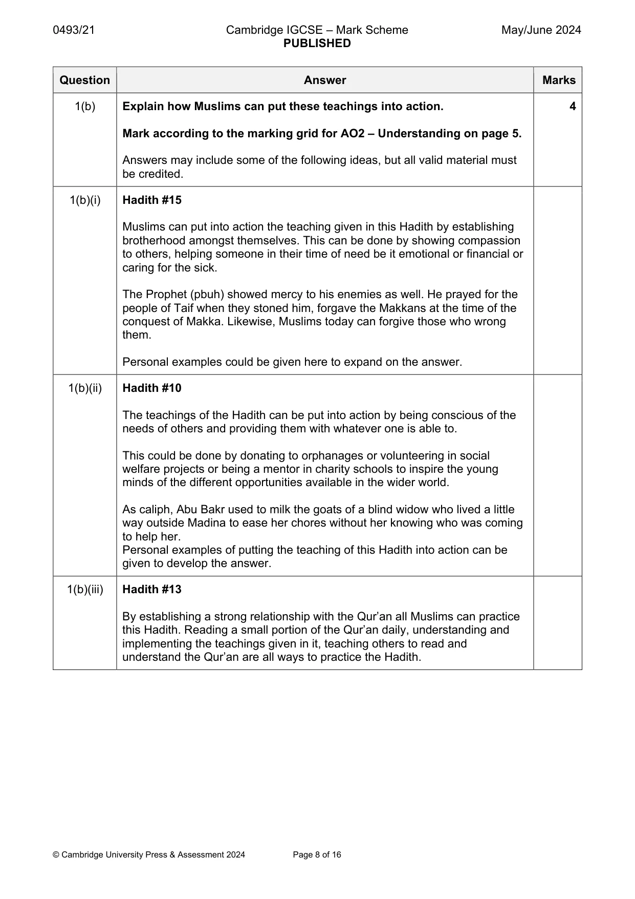 Mark scheme, page 8 of 16
