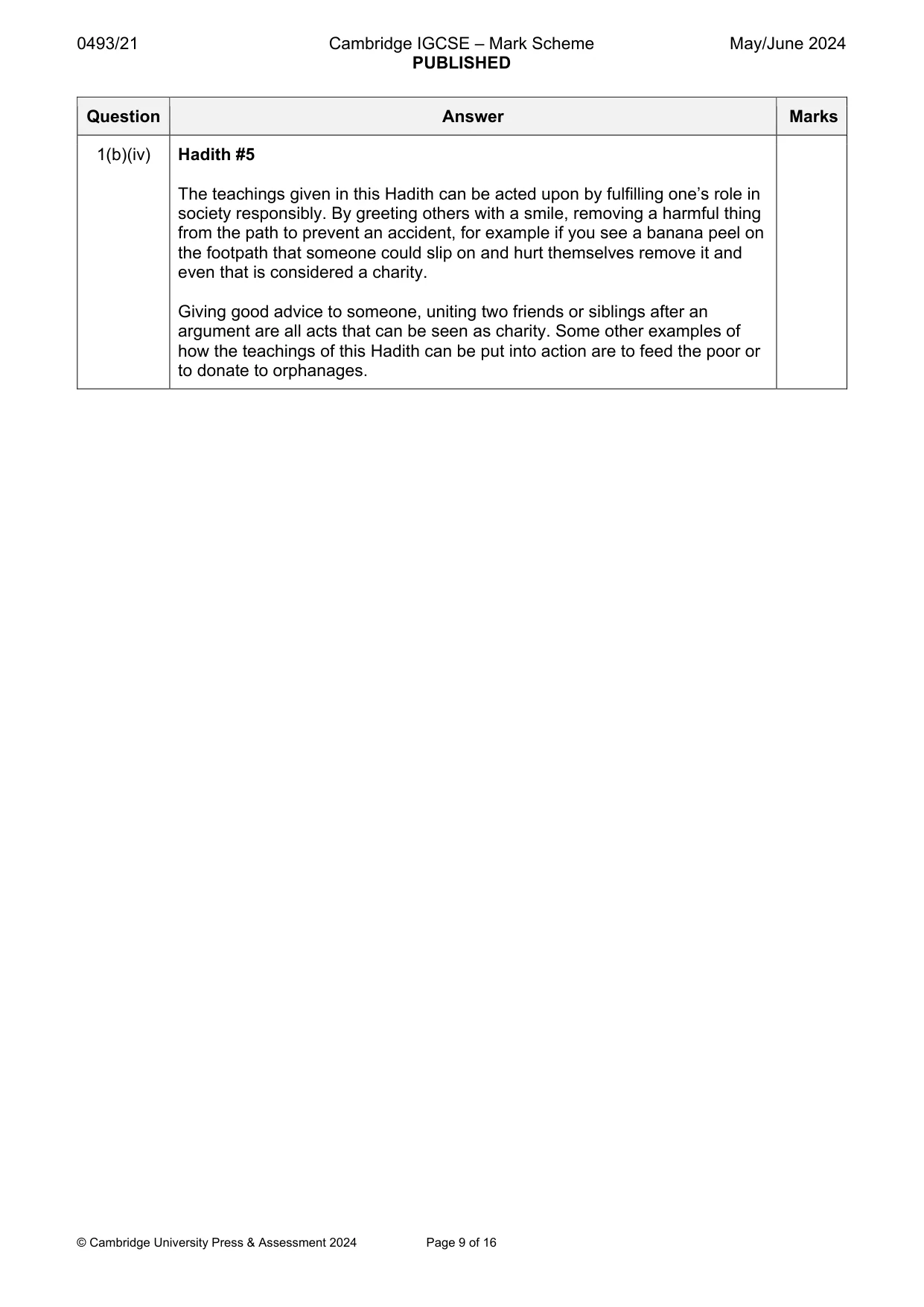 Mark scheme, page 9 of 16