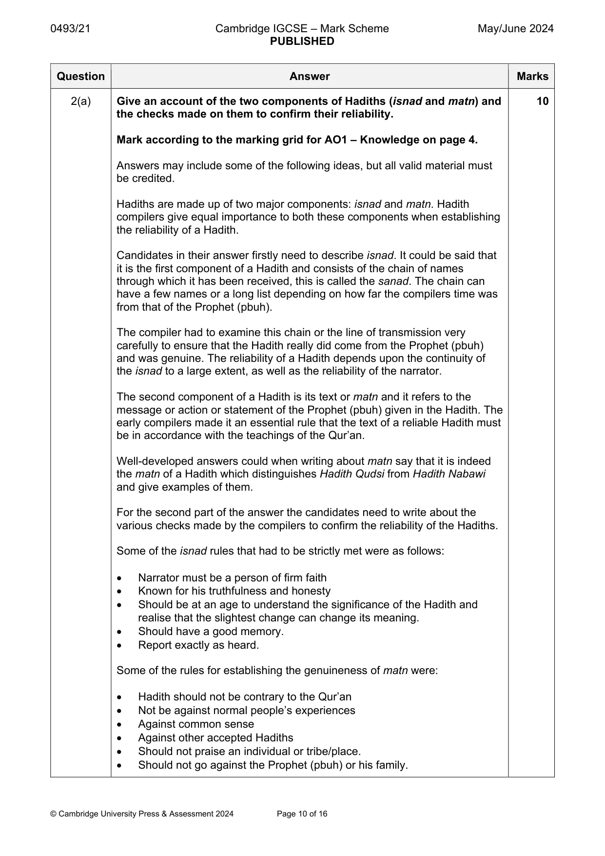 Mark scheme, page 10 of 16