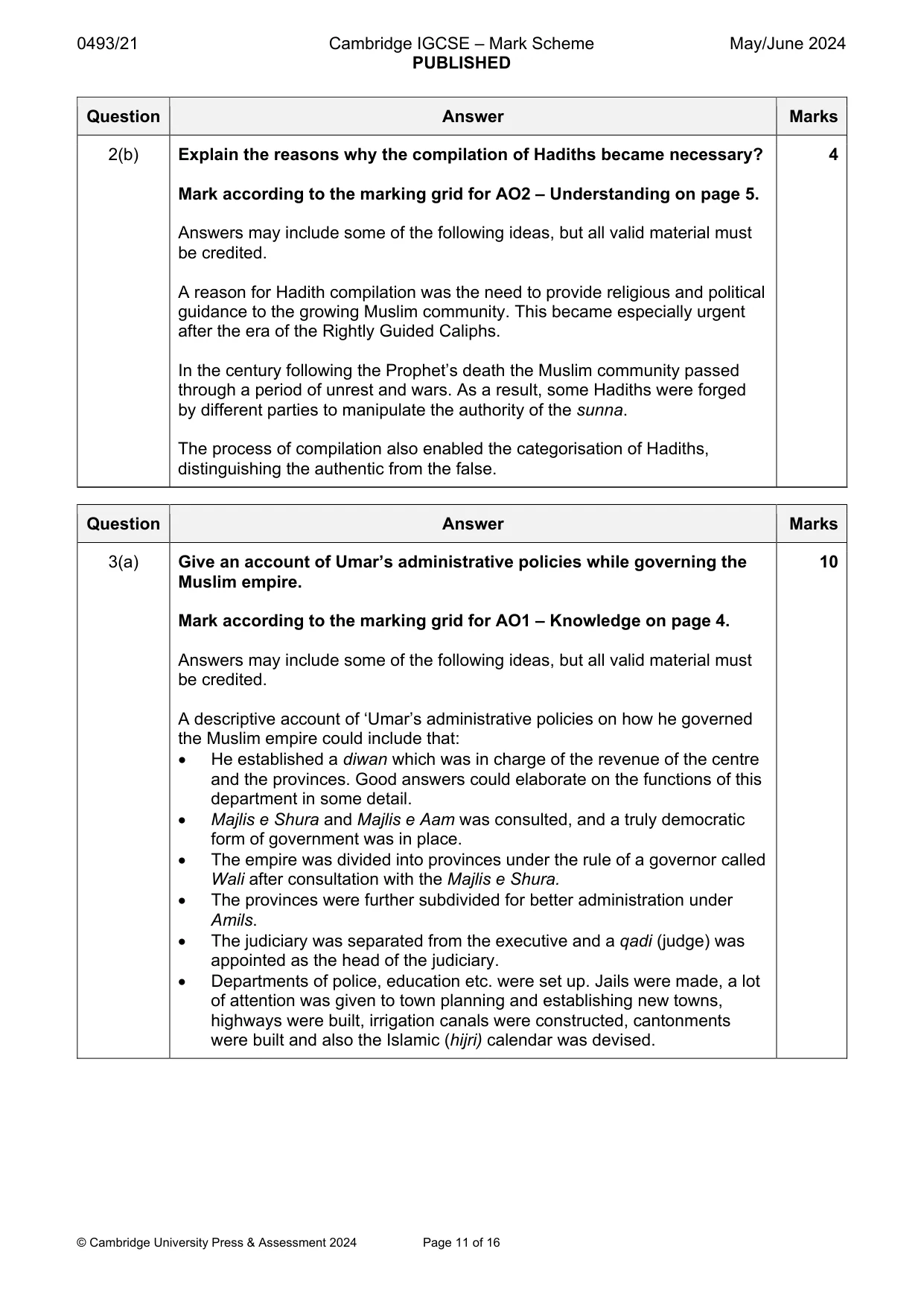 Mark scheme, page 11 of 16