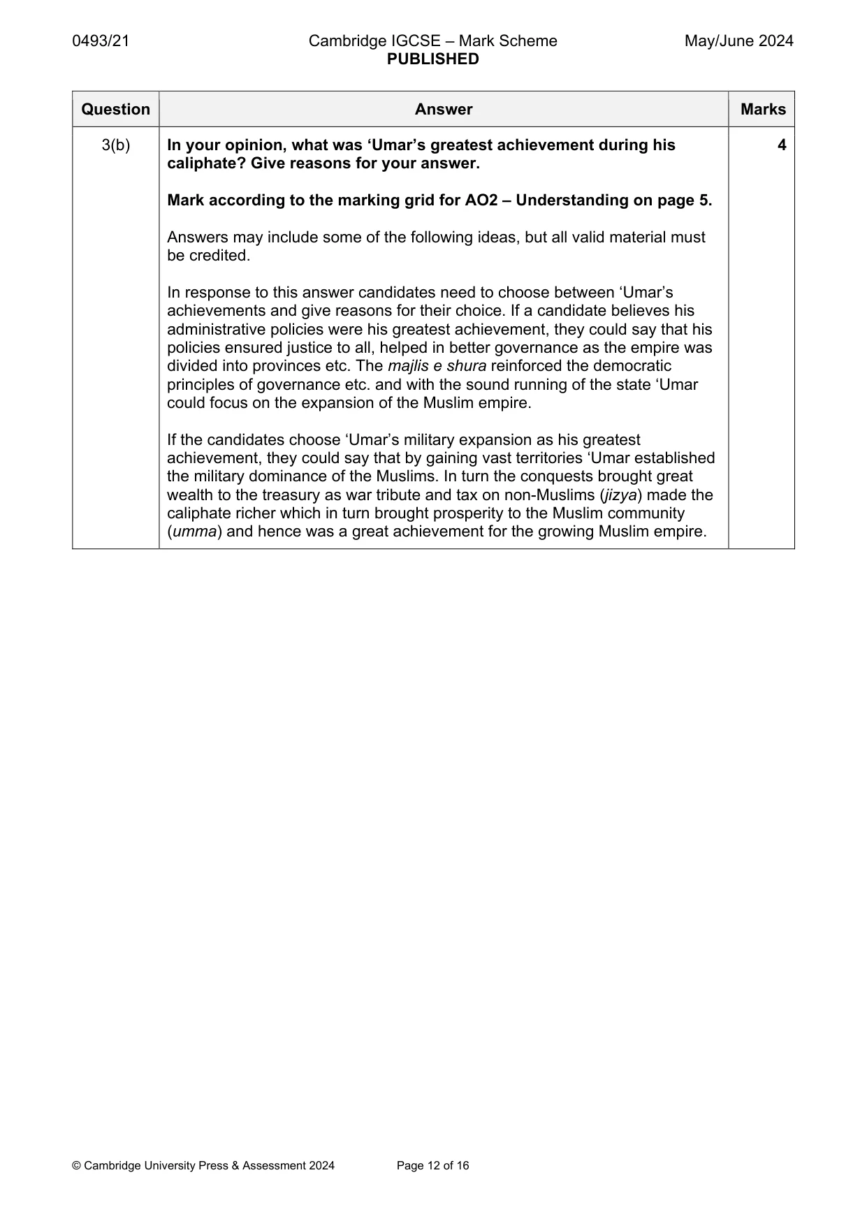 Mark scheme, page 12 of 16