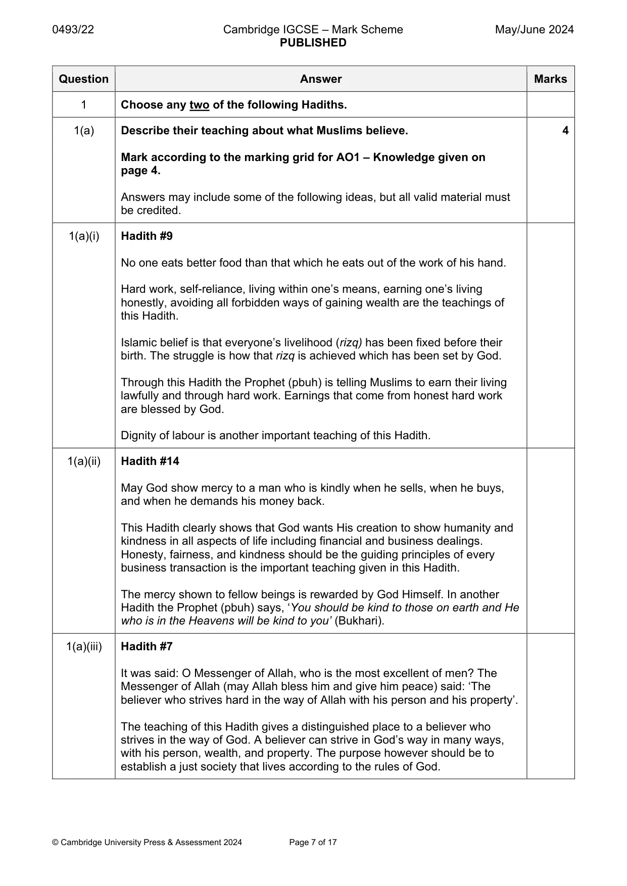 Mark scheme, page 7 of 17
