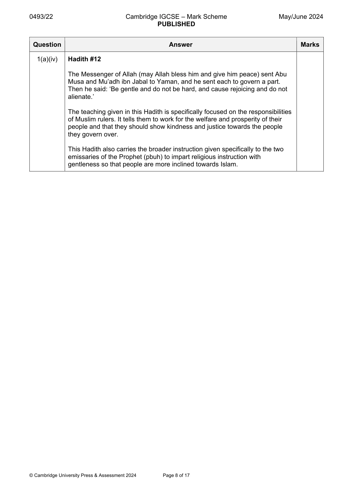 Mark scheme, page 8 of 17