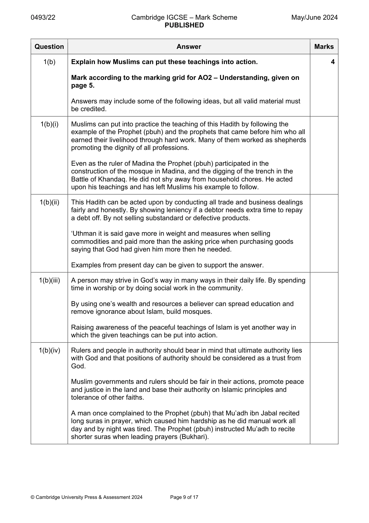 Mark scheme, page 9 of 17