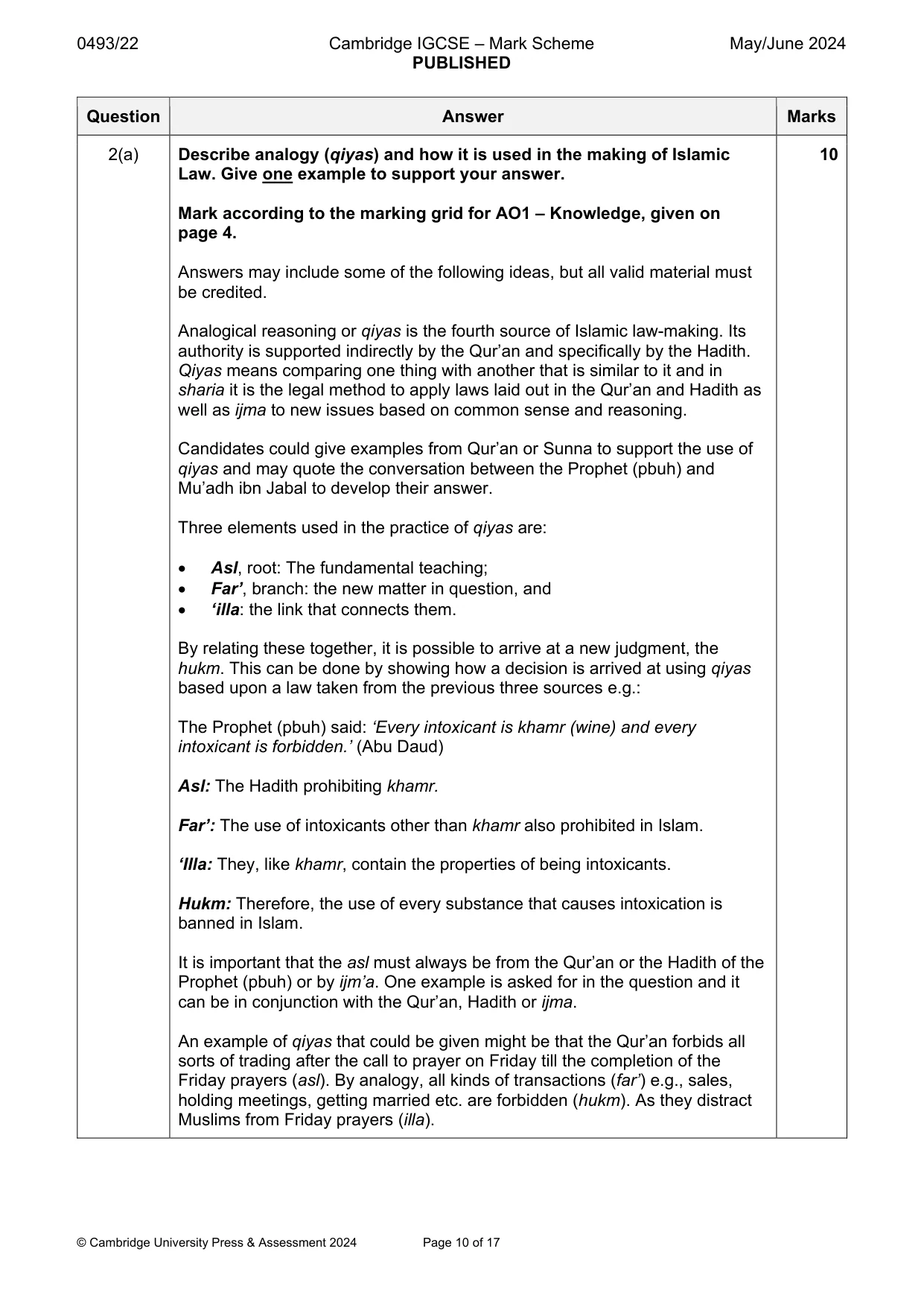 Mark scheme, page 10 of 17